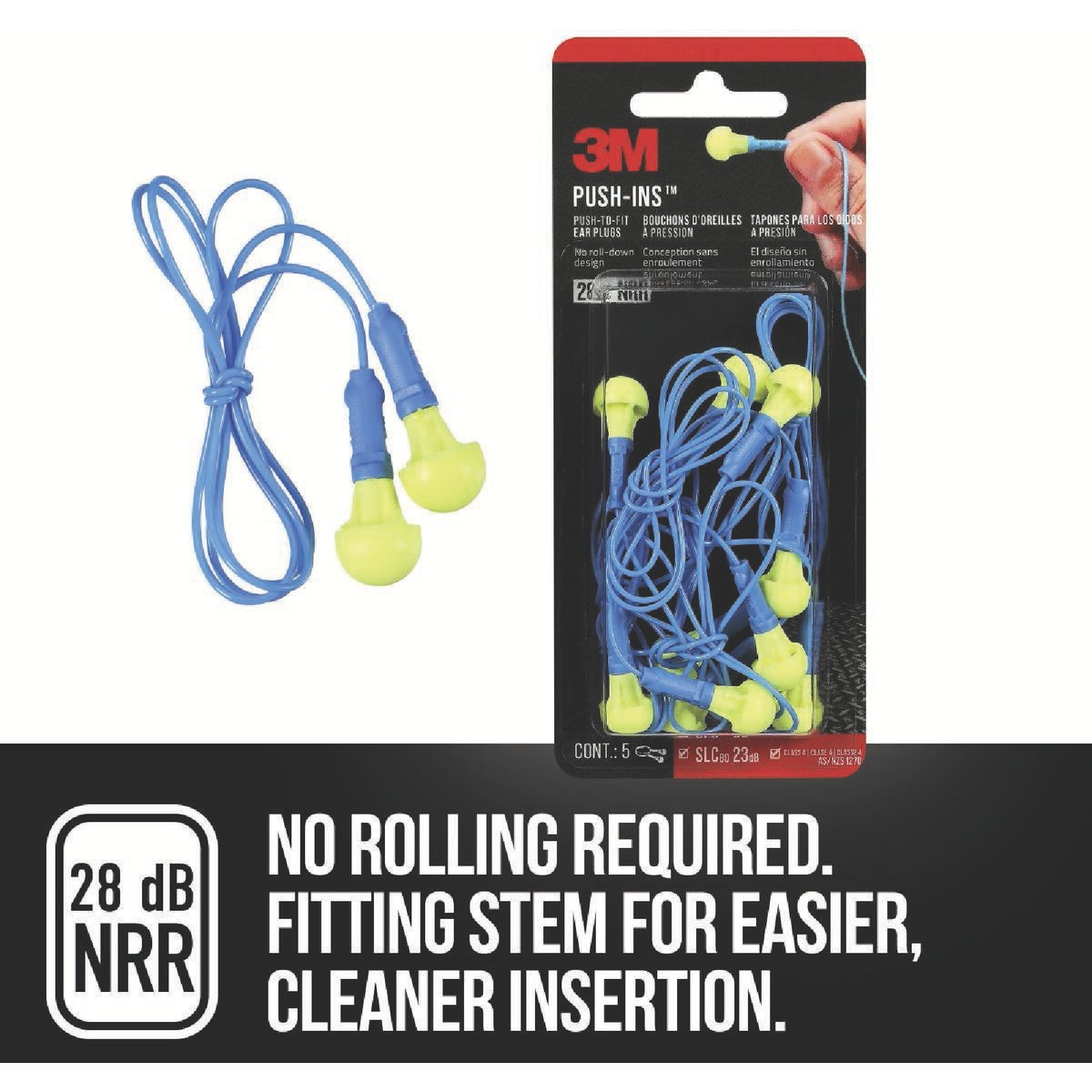 3M Push-Ins Corded Earplugs (5-Pair) Image 6