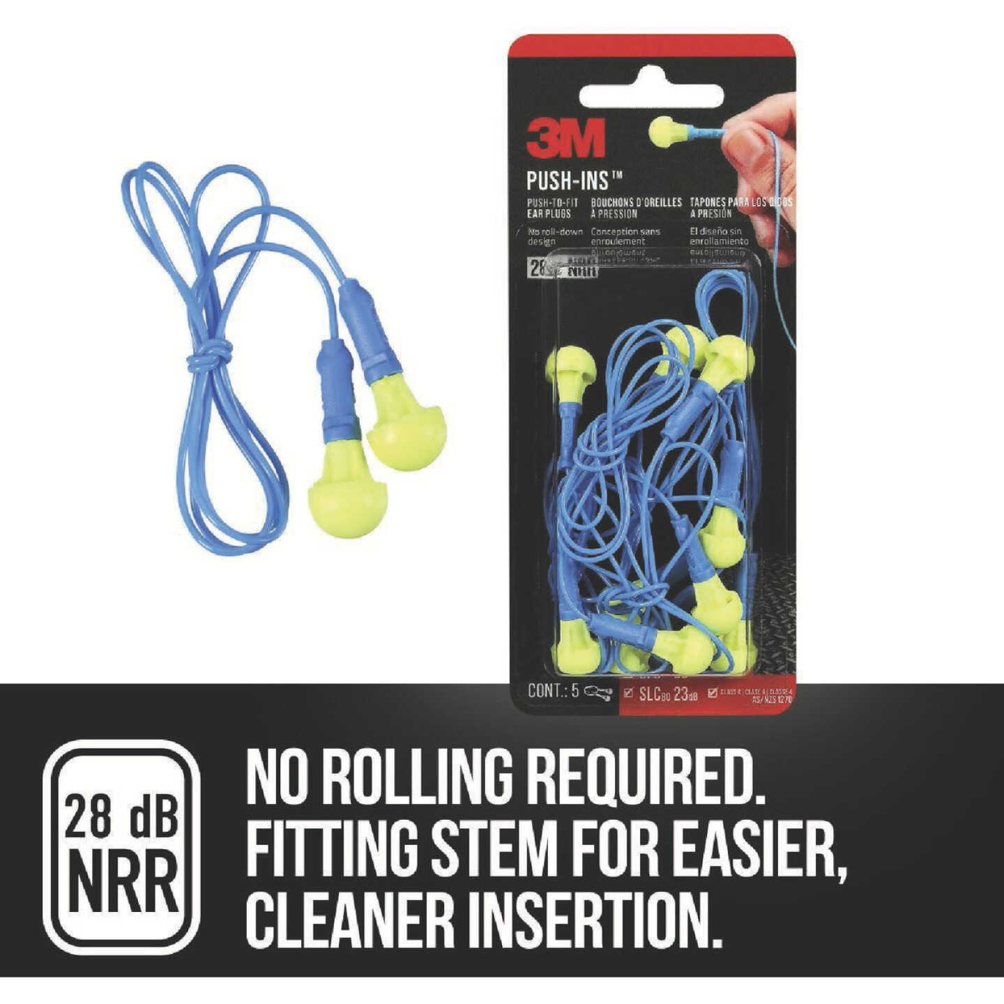 3M Push-Ins Corded Earplugs (5-Pair) Image 6