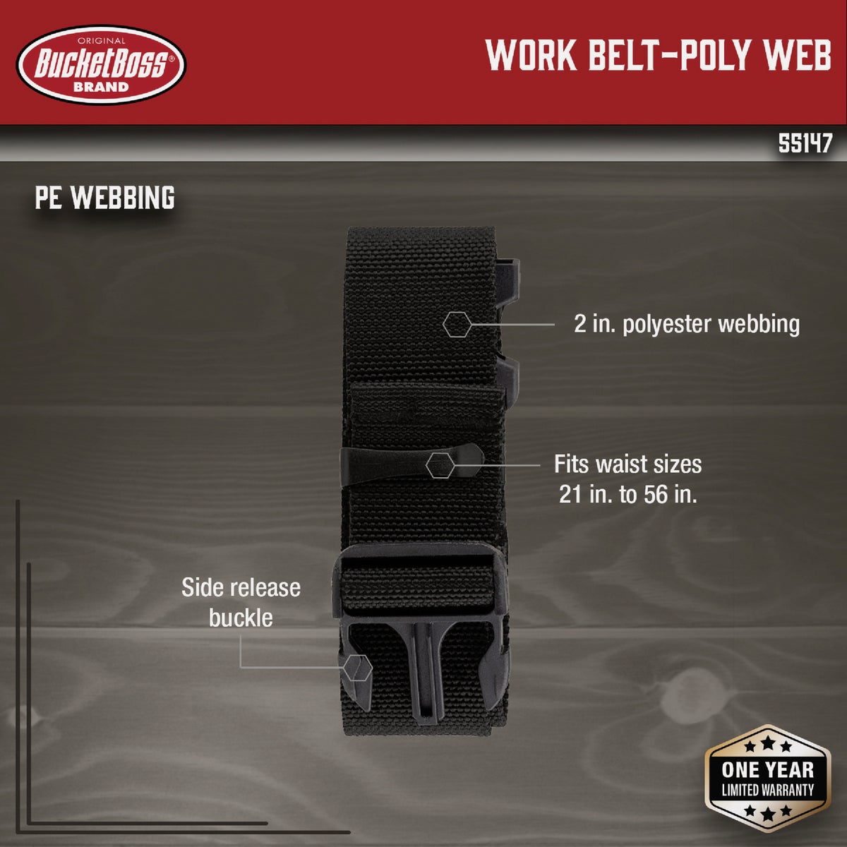 Bucket Boss Poly Web Work Belt Image 2