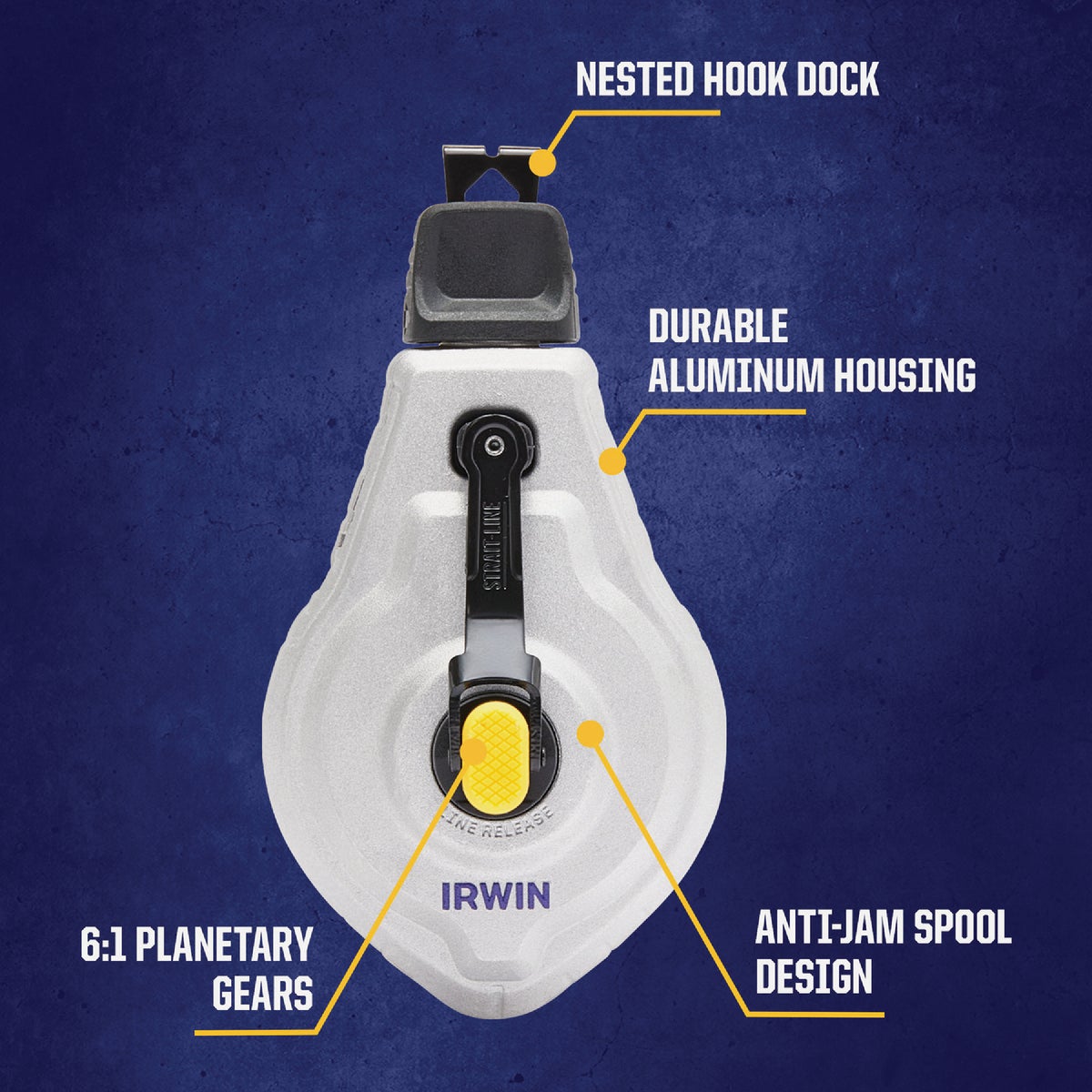 Irwin STRAIT-LINE Mach6 100 Ft. Chalk Line Reel and Chalk, Blue Image 3