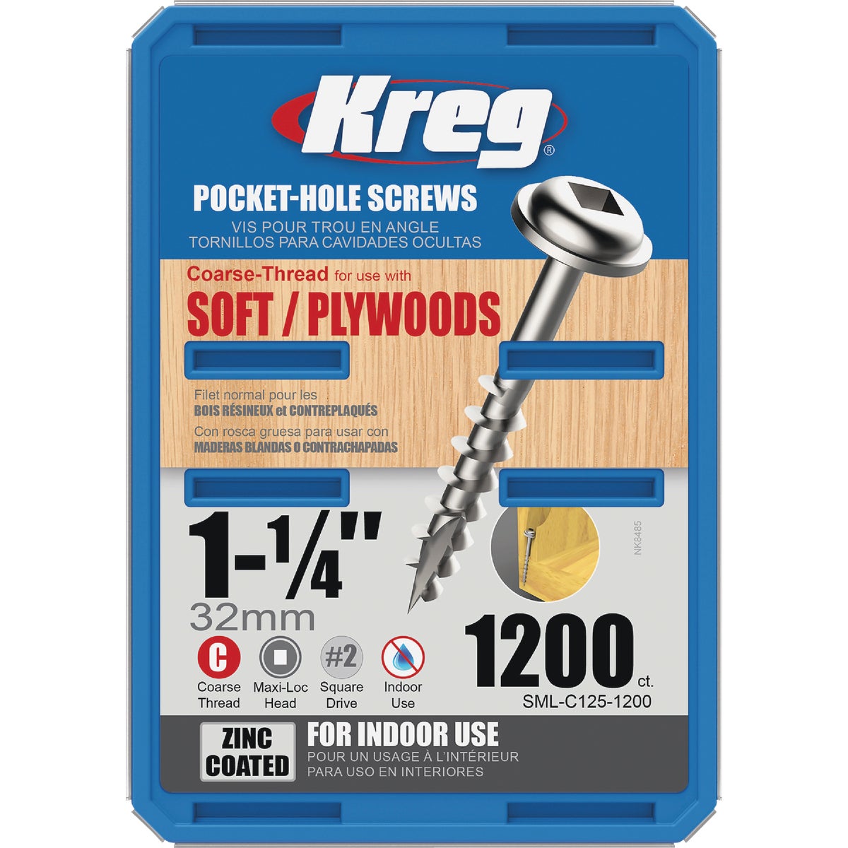 Kreg #8 x 1-1/4 In. Square Coarse Thread Maxi-Loc Head Zinc Pocket-Hole Screw (1200 Ct.) Image 5