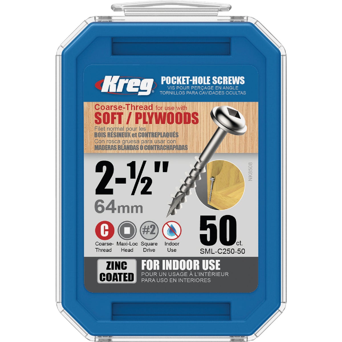 Kreg #8 x 2-1/2 In. Square Coarse Thread Maxi-Loc Head Zinc Pocket-Hole Screw (50 Ct.) Image 4