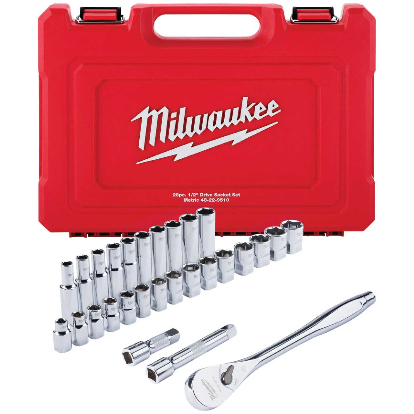 Milwaukee Metric 1/2 In. Drive 6-Point Ratchet & Socket Set (28-Piece) Image 1