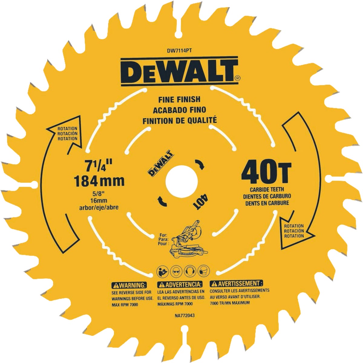 DEWALT 7-1/4 In. 40-Tooth Precision Trim Miter Saw Blade