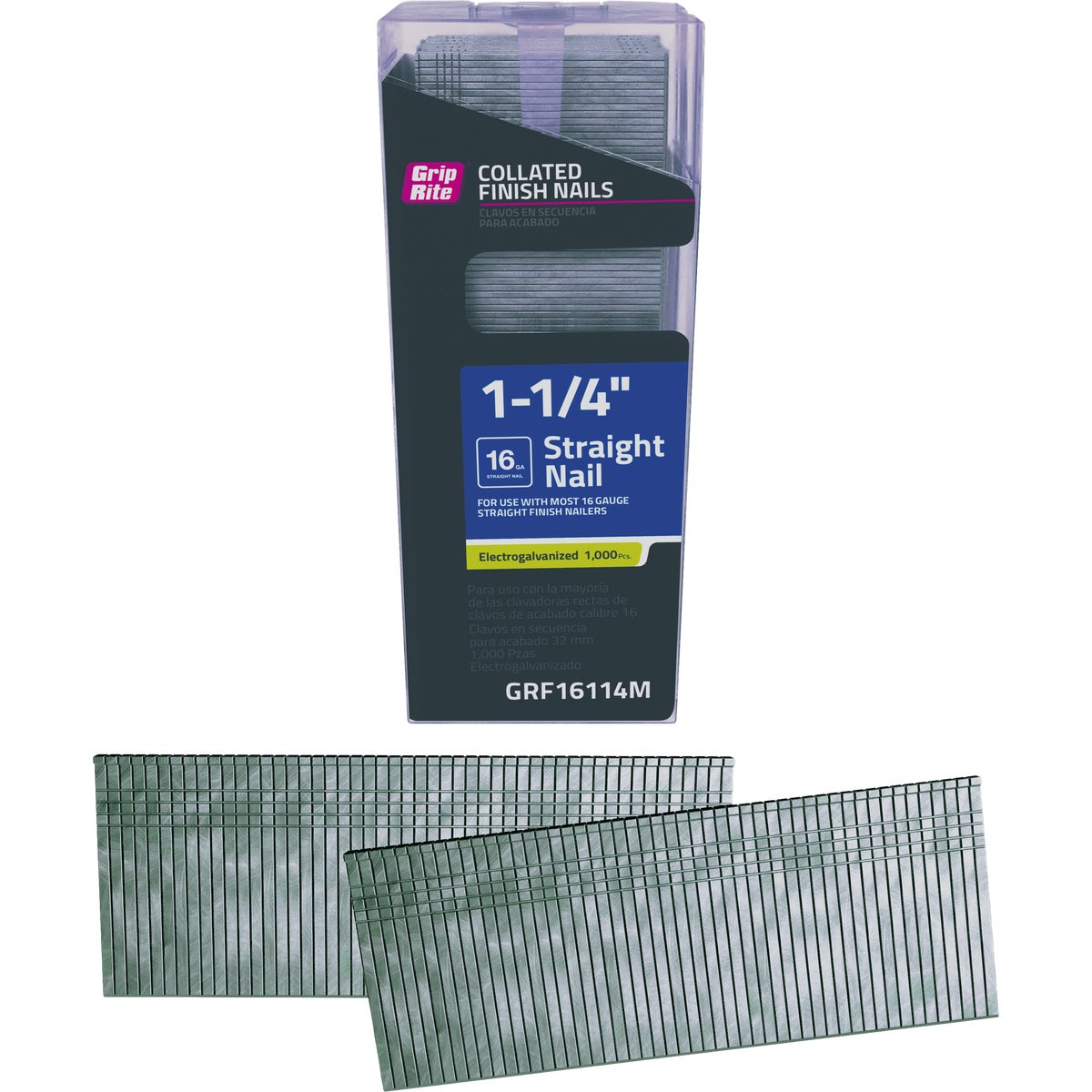 Grip-Rite 1-1/4 In. 16 ga Electrogalvanized Straight Collated Finishing Nail (1000-Count)