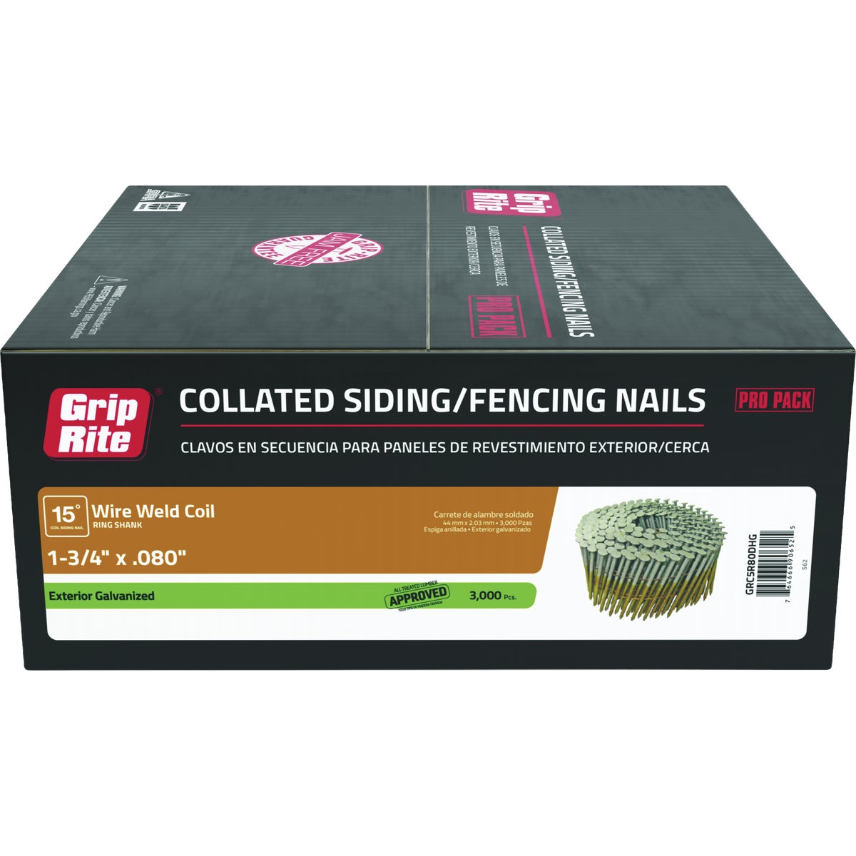 Grip-Rite 1-3/4 In. x 0.080 In. 15 Deg. Ring Shank Hot Galvanized Full Round Head Wire Weld Collated Siding Nail (3000-Count)