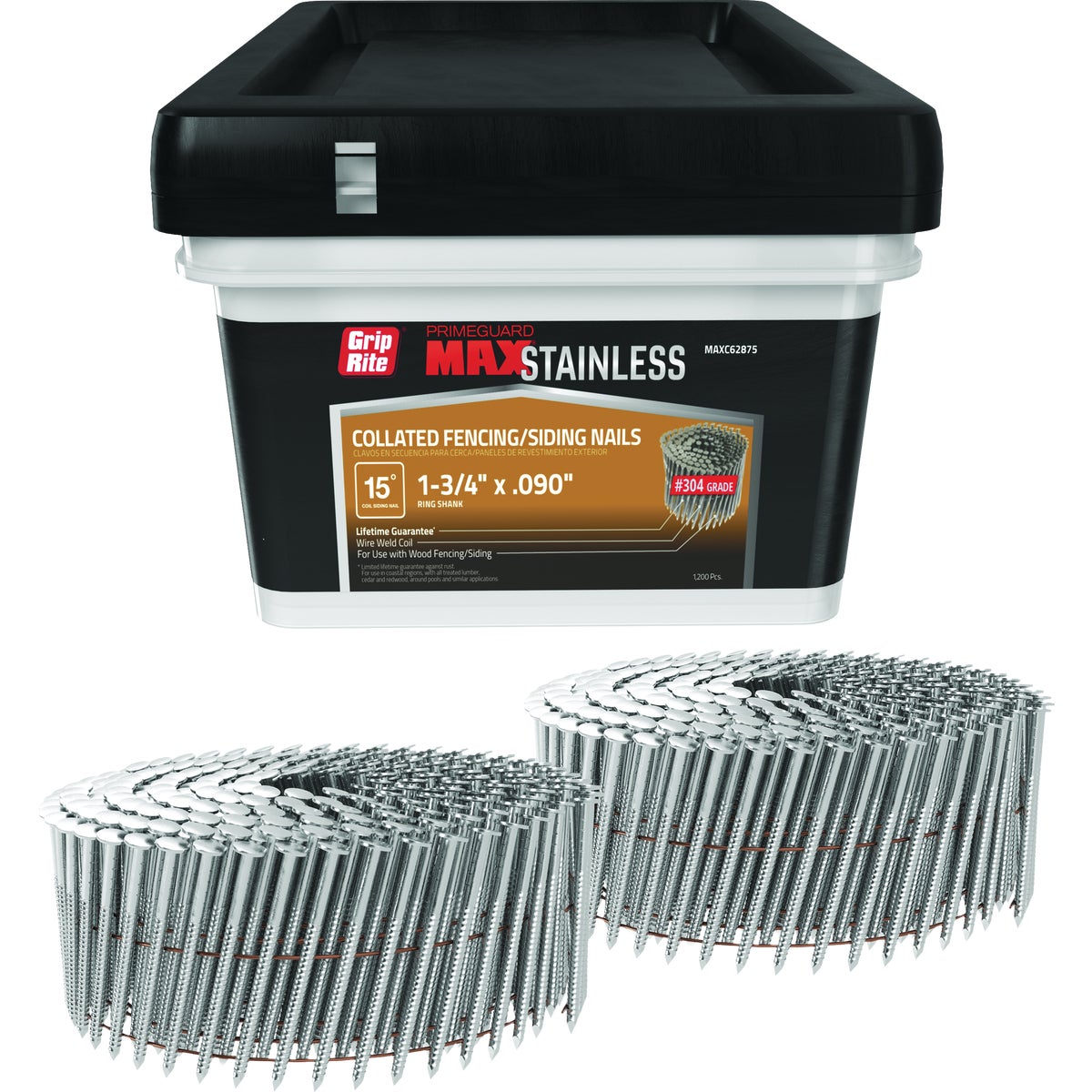 Grip-Rite 1-3/4 In. x 0.090 In. 15 Deg. #304 Stainless Steel Ring Shank Checkered Head Wire Weld Collated Siding Nail (1200-Count)