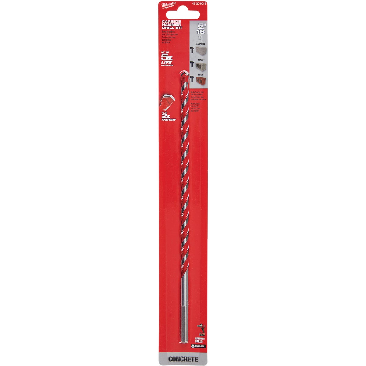 Milwaukee SHOCKWAVE 5/16 In. x 10 In. Impact Duty Masonry Carbide Hammer Drill Bit Image 1