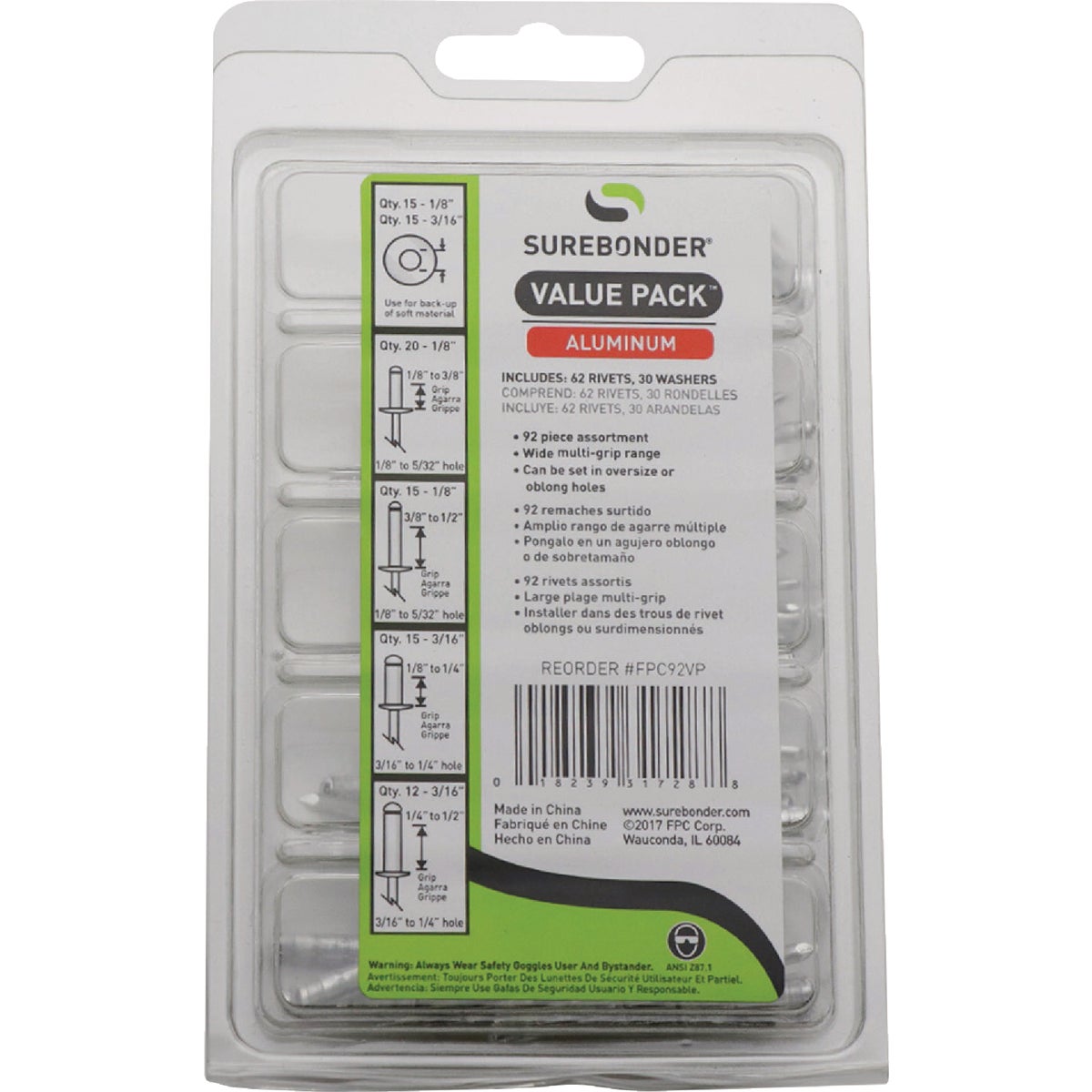 Surebonder Aluminum Rivet Variety Pack (92-Piece)