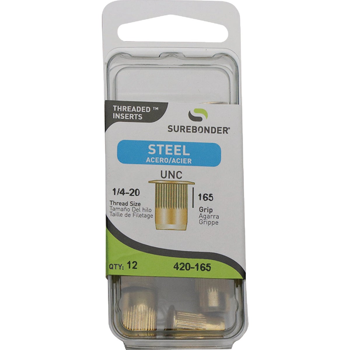 Surebonder 1/4-20 Steel Threaded Inserts (12-Pack)