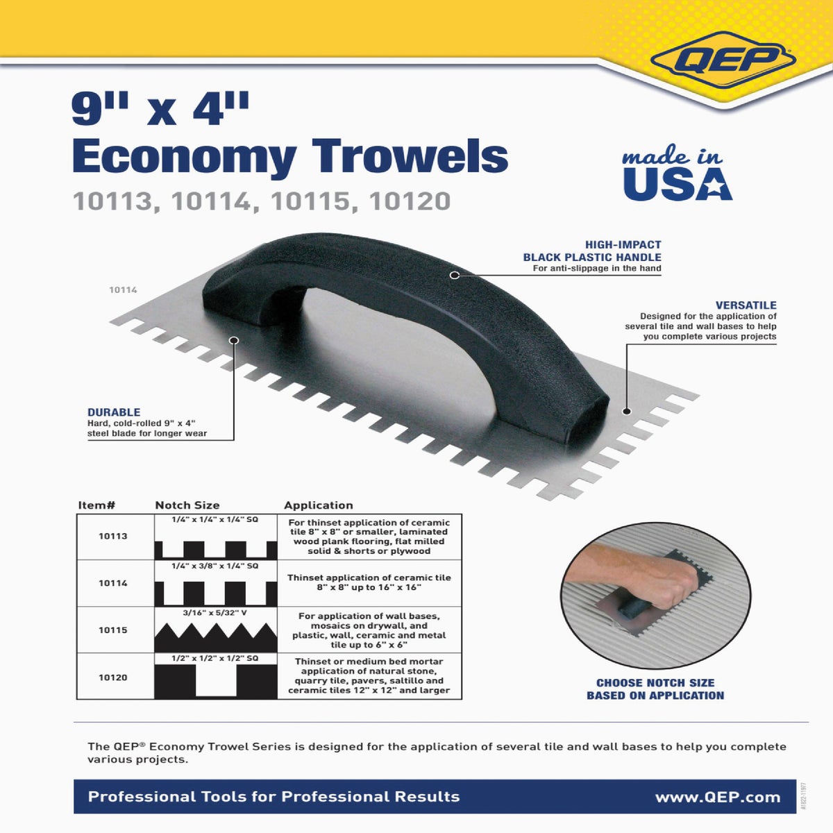QEP 1/2 In. x 1/2 In. x 1/2 In. Steel Economy Square-Notched Trowel with D-Handle Image 5