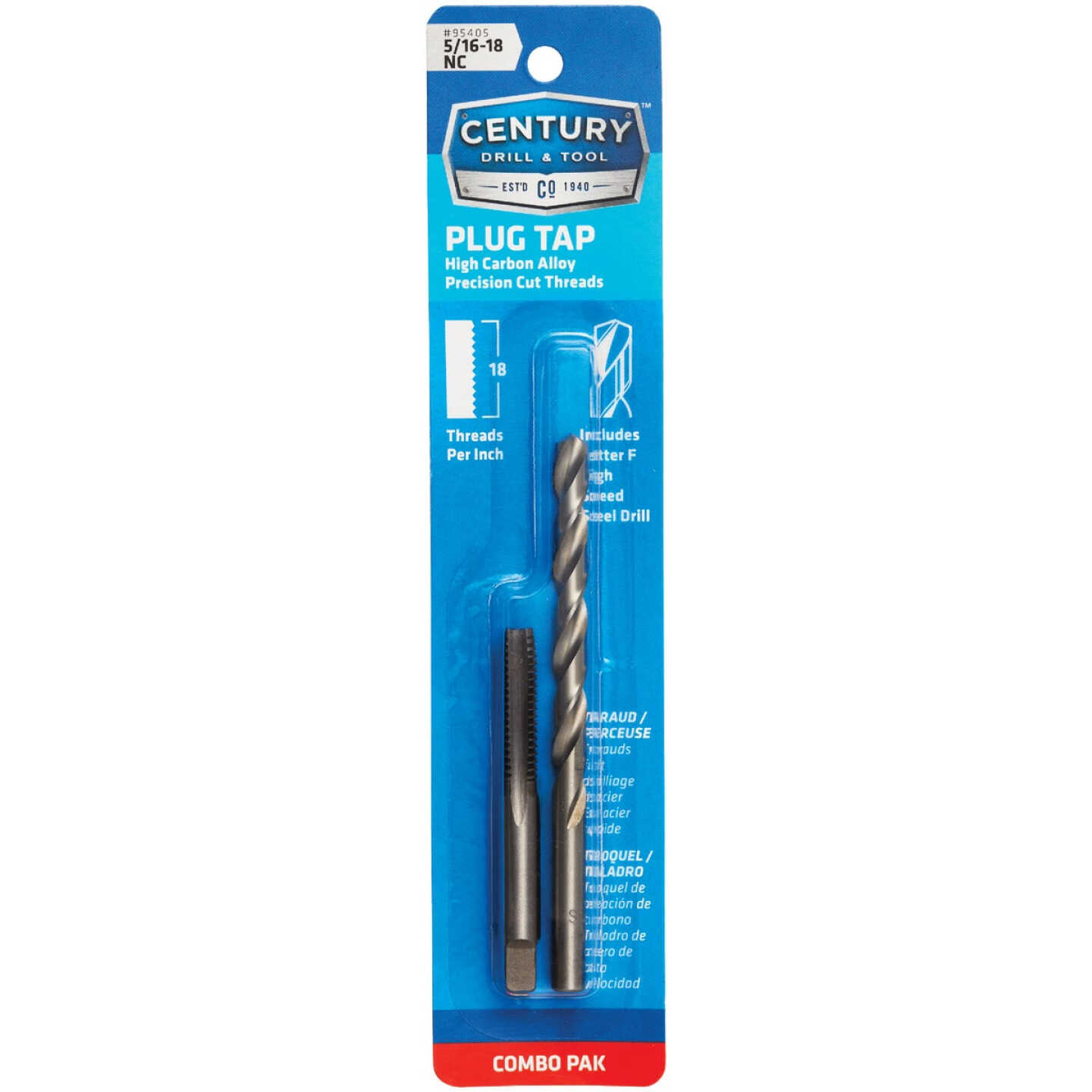 Century Drill & Tool 5/16-18 National Coarse Carbon Steel Tap-Plug and f Letter Gauge Drill Bit Image 1