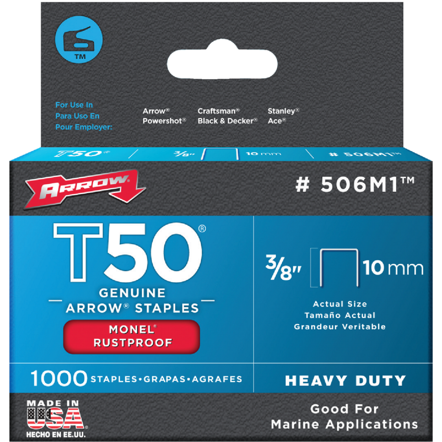 Arrow T50 Heavy-Duty Monel Staple, 3/8 In. (1000-Pack) Image 1