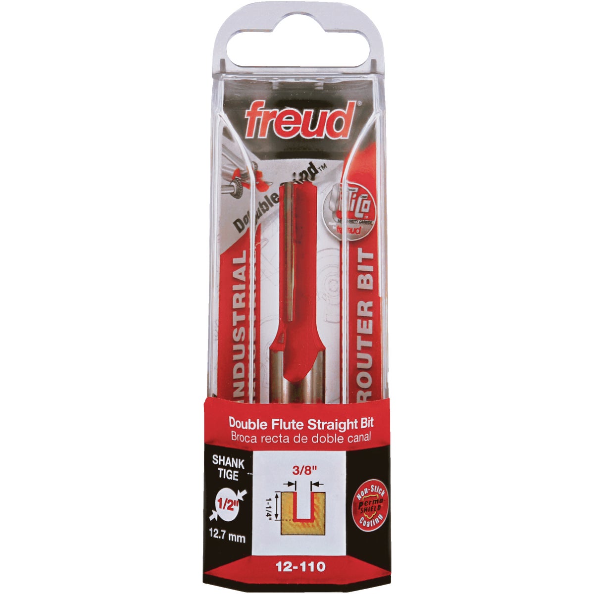 Freud 3/8 In. x 1-1/4 In. Double Flute Eclipse Grind Straight Router Bit Image 1