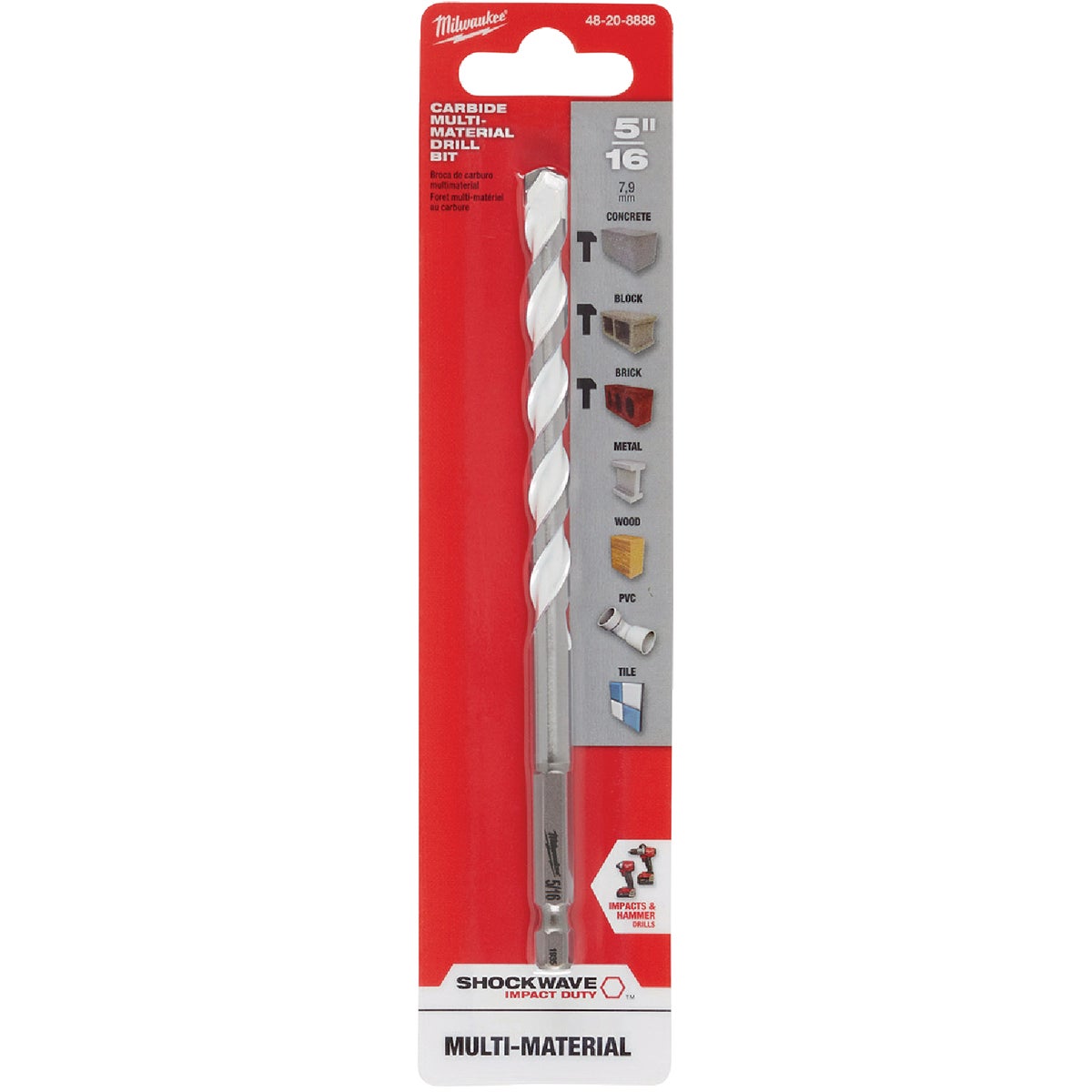 Milwaukee SHOCKWAVE 5/16 In. x 6 In. Impact Duty Carbide Multi-Material Hex Shank Drill Bit Image 2