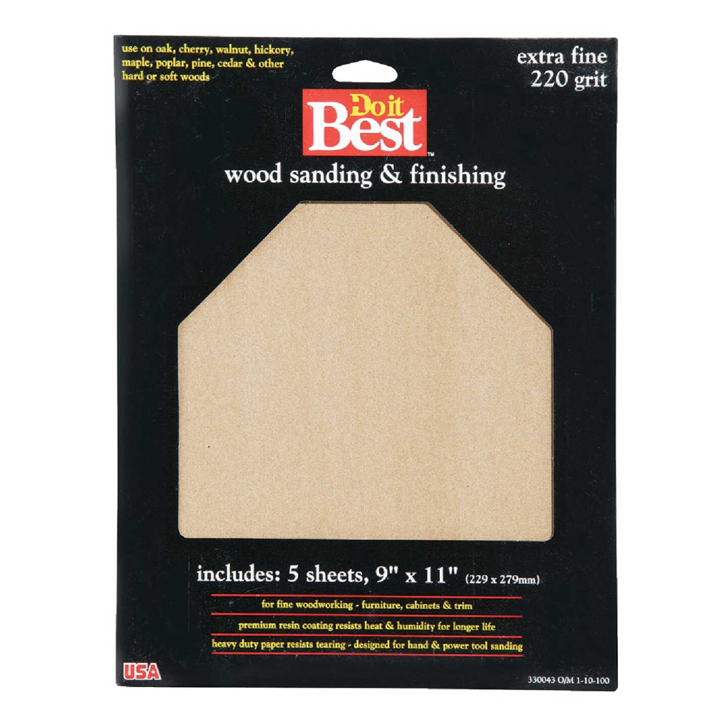 Do it Best Bare Wood 9 In. x 11 In. 220 Grit Extra Fine Sandpaper (5-Pack) Image 1
