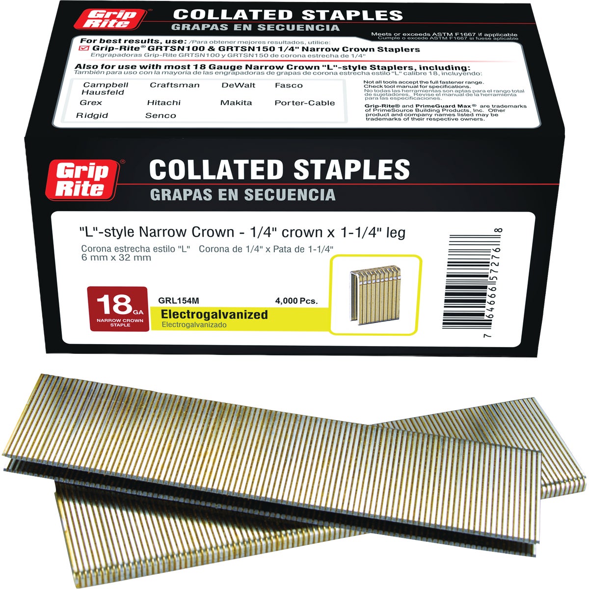 Grip-Rite 1/4 In. x 1-1/4 In. 18 ga Electrogalvanized L-Style Collated Narrow Crown Staple (4000-Count)
