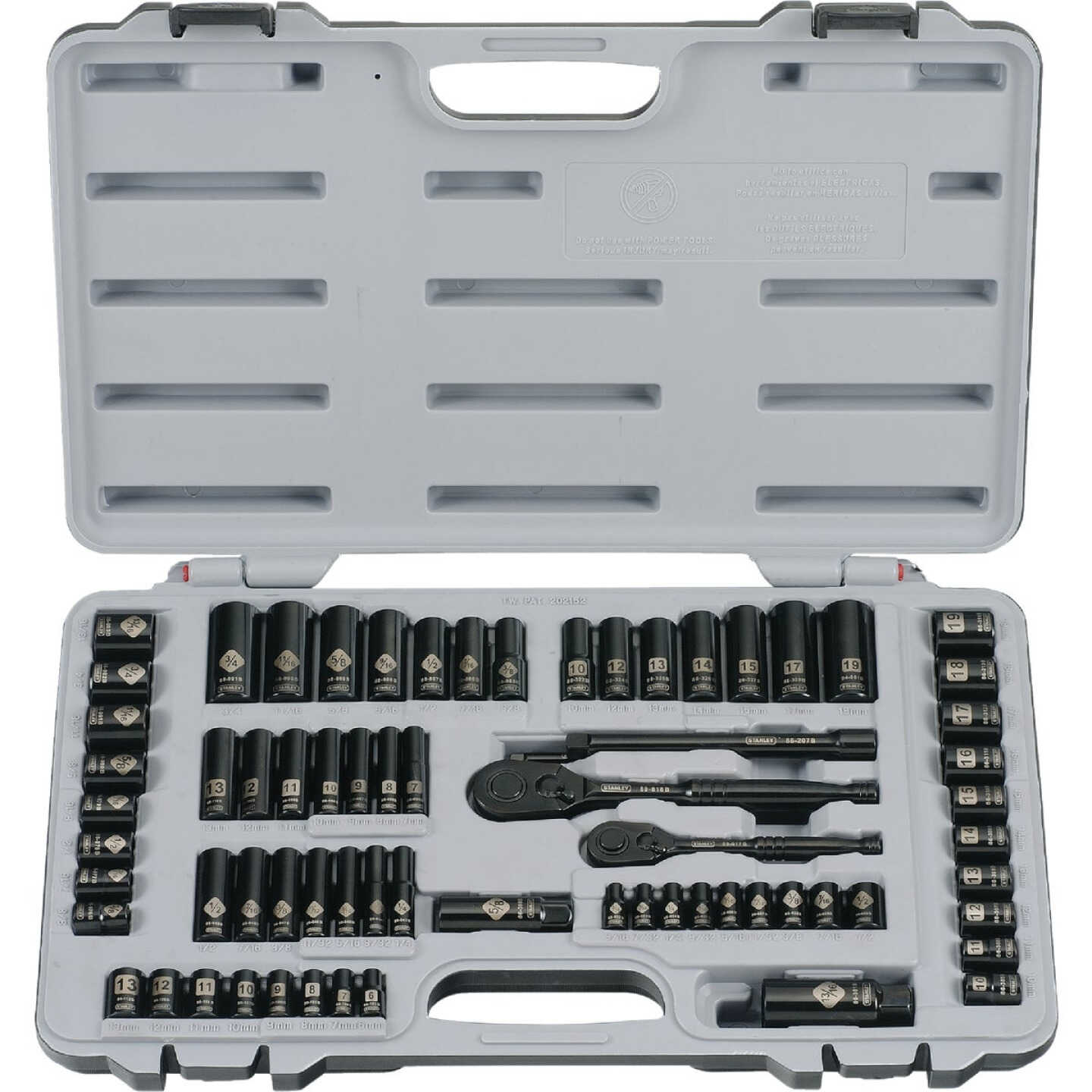 Stanley Standard/Metric 1/4 In. Drive & 3/8 In. Drive Black Chrome Combination Ratchet & Socket Set (69-Piece) Image 1