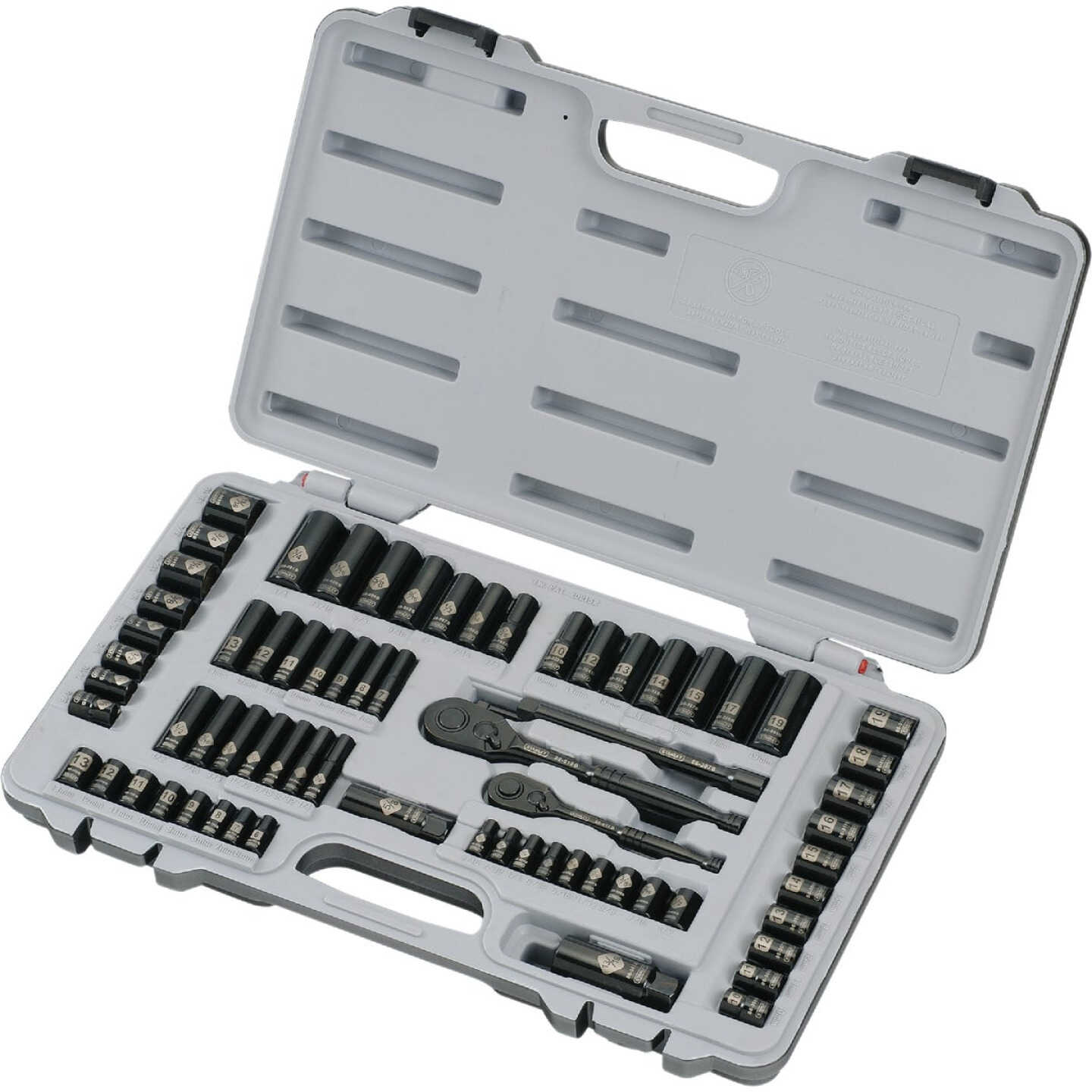 Stanley Standard/Metric 1/4 In. Drive & 3/8 In. Drive Black Chrome Combination Ratchet & Socket Set (69-Piece) Image 3