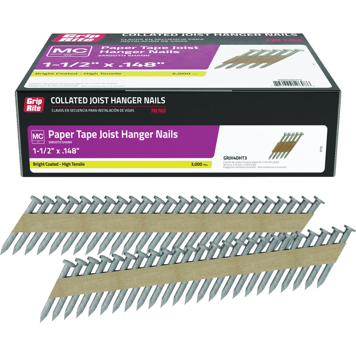 Grip-Rite 1-1/2 In. x 0.148 In. 33 Deg. Paper Tape Smooth Shank Full Round Head Bright Collated Metal Connector Nail (3000-Count)