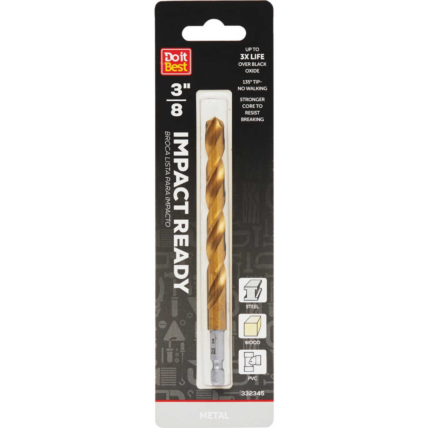 Do it Best 3/8 In. Impact Ready Titanium Hex Shank Drill Bit Image 1
