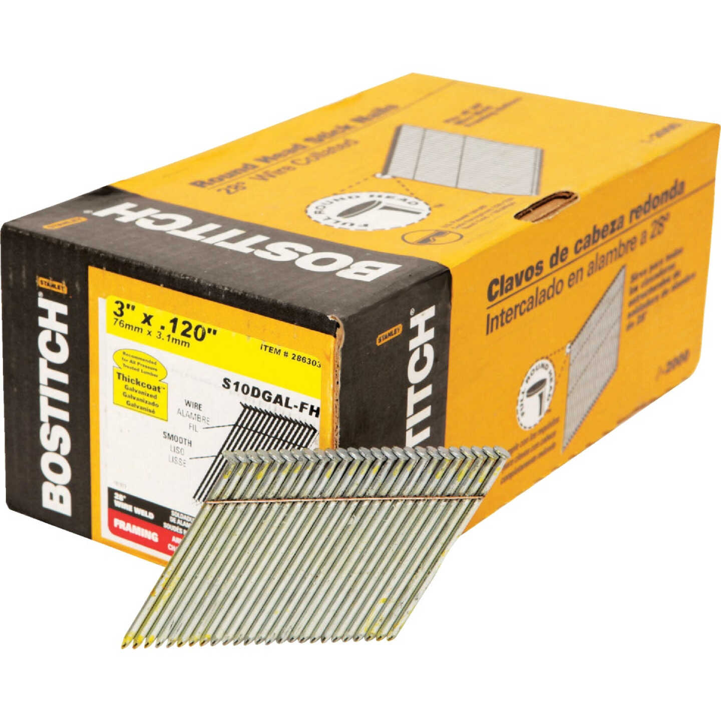 Bostitch 28 Degree Wire Weld Galvanized Offset Round Head Framing Stick Nail, 3 In. x .120 In. (2000 Ct.) Image 1
