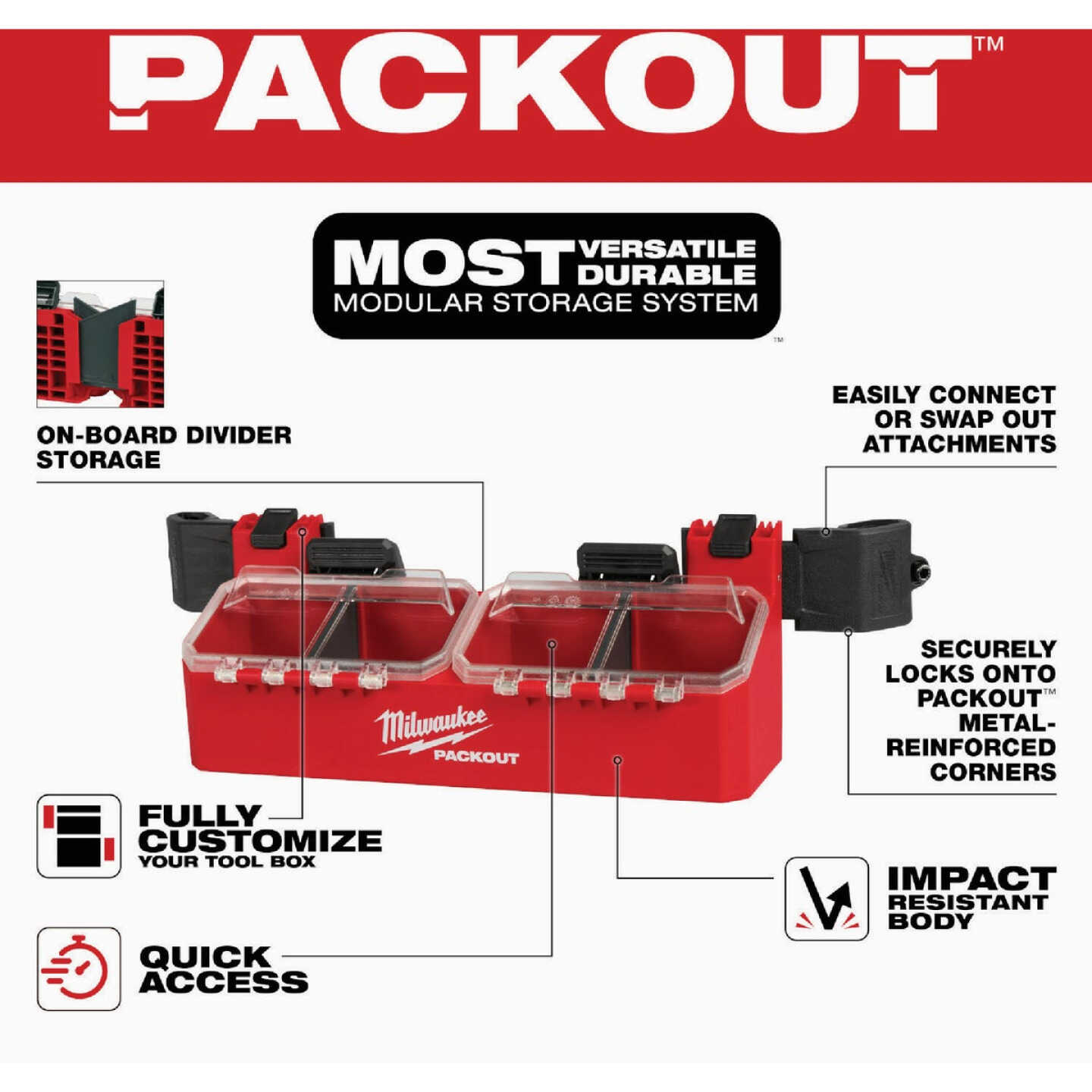 Milwaukee 2-Bin Attachment for PACKOUT Tool Box Image 2