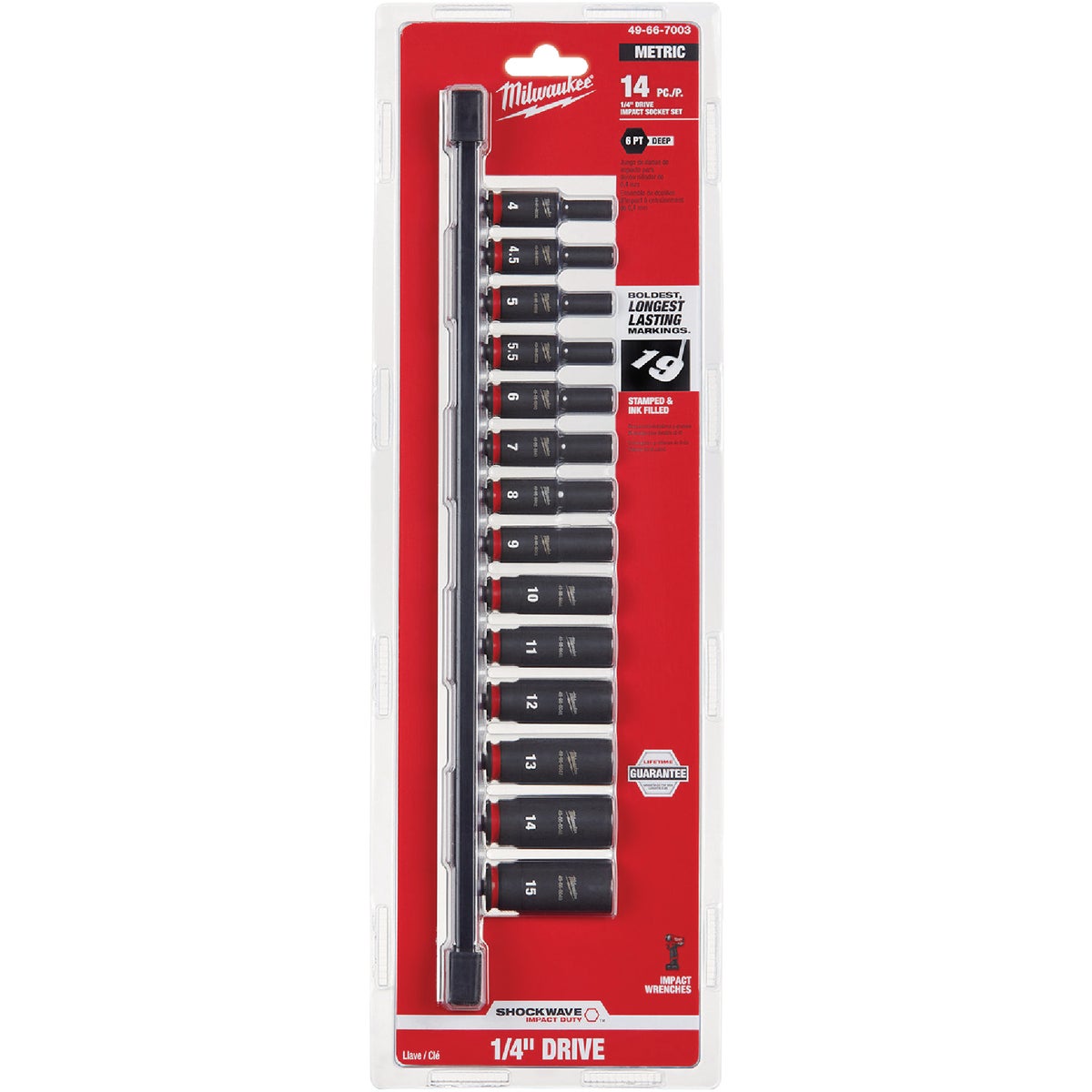 Milwaukee SHOCKWAVE Metric 1/4 In. Drive 6-Point Deep Impact Driver Set (14-Piece) Image 3