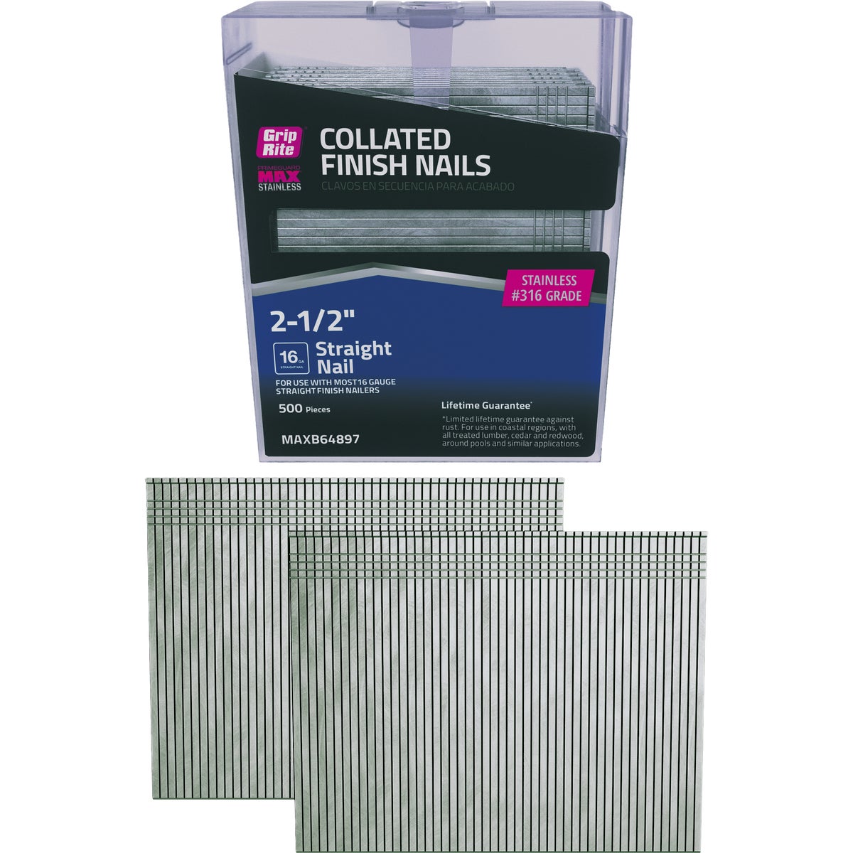 Grip-Rite 2-1/2 In. x 16 ga #304 Stainless Steel Straight Collated Finishing Nail (1000-Count)