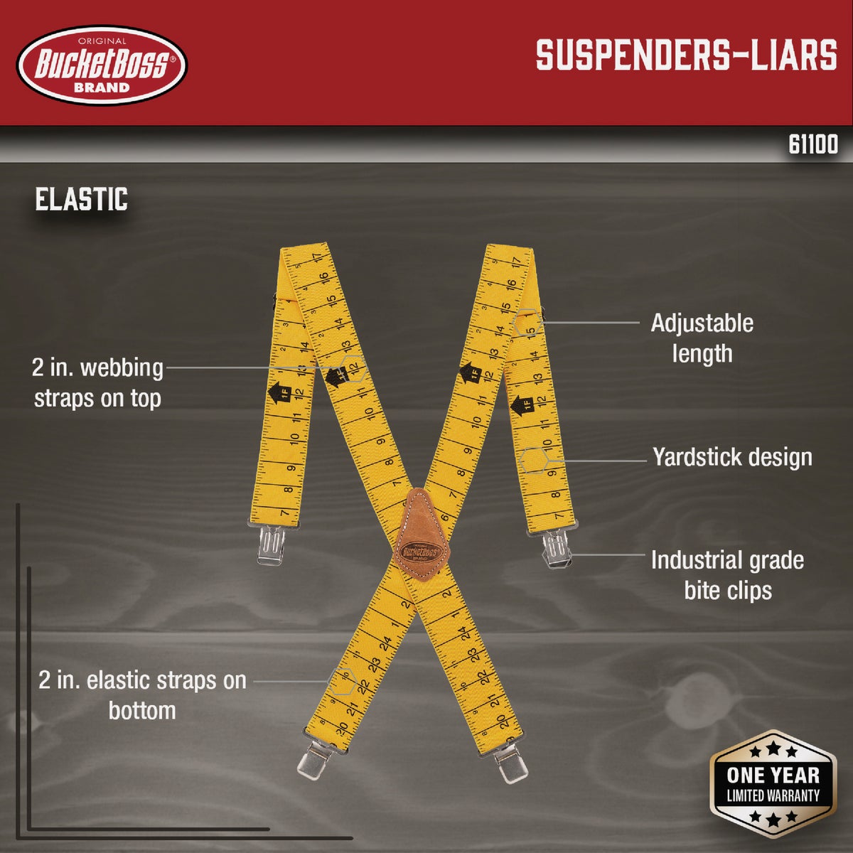 Bucket Boss Liars Ruler Pattern Work Suspenders Image 2