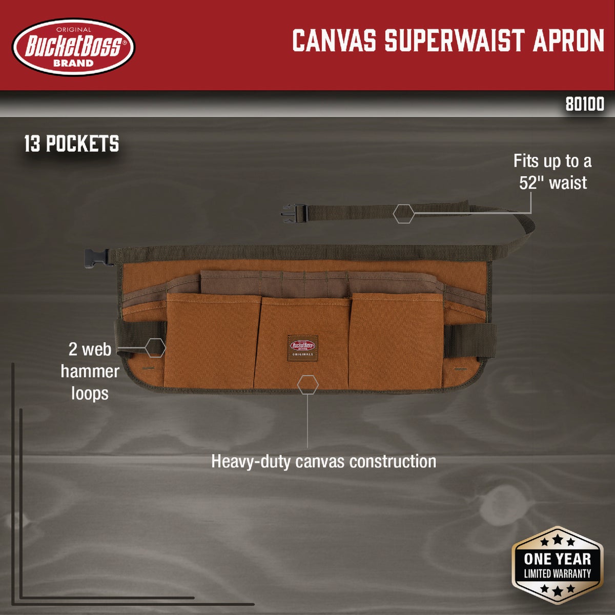 Bucket Boss SuperWaist 13-Pocket Canvas Apron Image 2