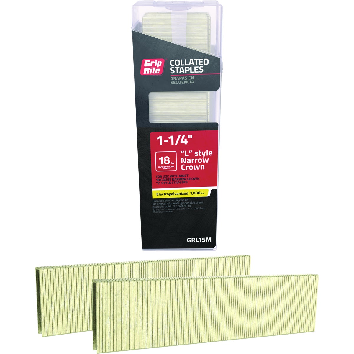 Grip-Rite 1/4 In. x 1-1/4 In. 18 ga Electrogalvanized L-Style Collated Narrow Crown Staple (1000-Count)