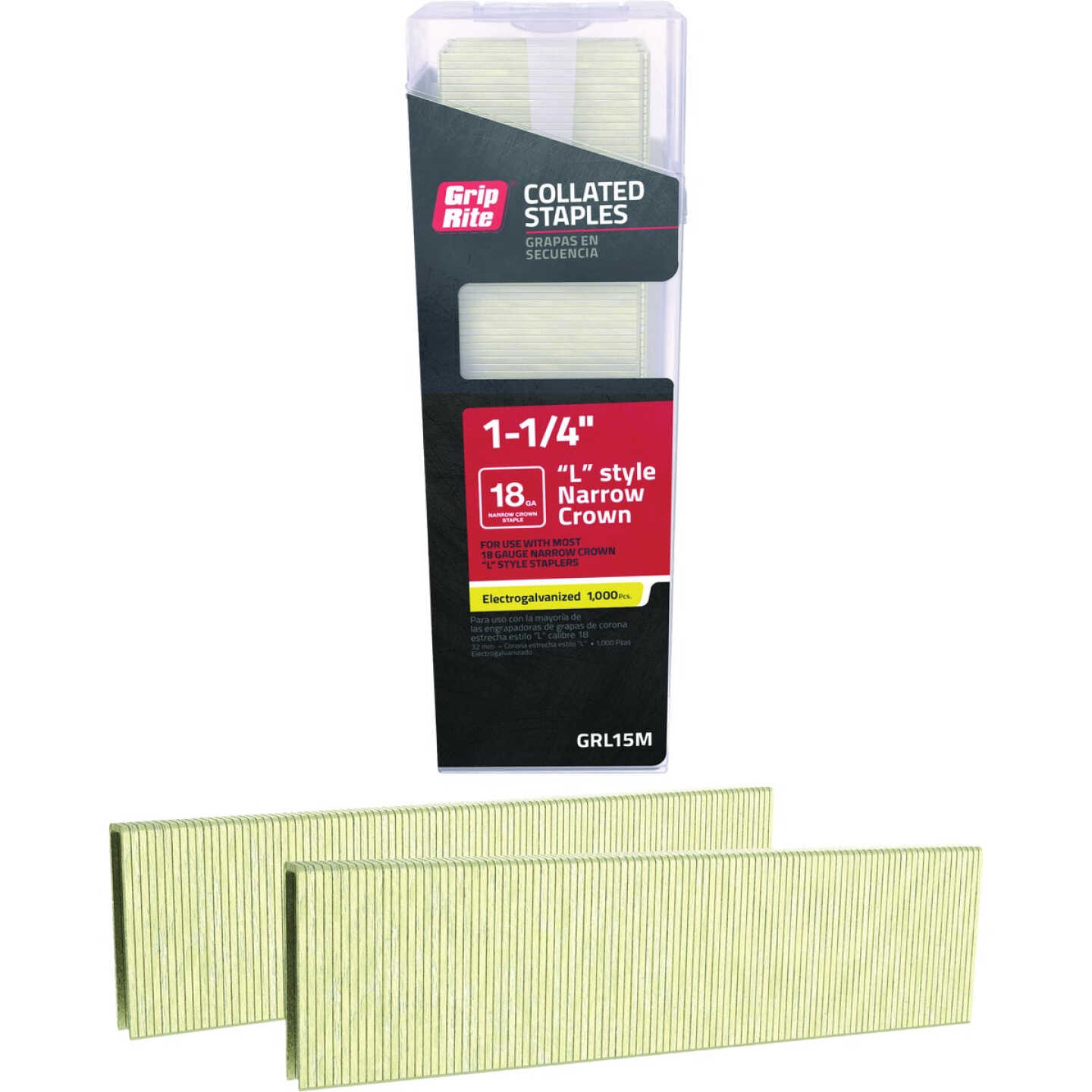 Grip-Rite 1/4 In. x 1-1/4 In. 18 ga Electrogalvanized L-Style Collated Narrow Crown Staple (1000-Count) Image 1