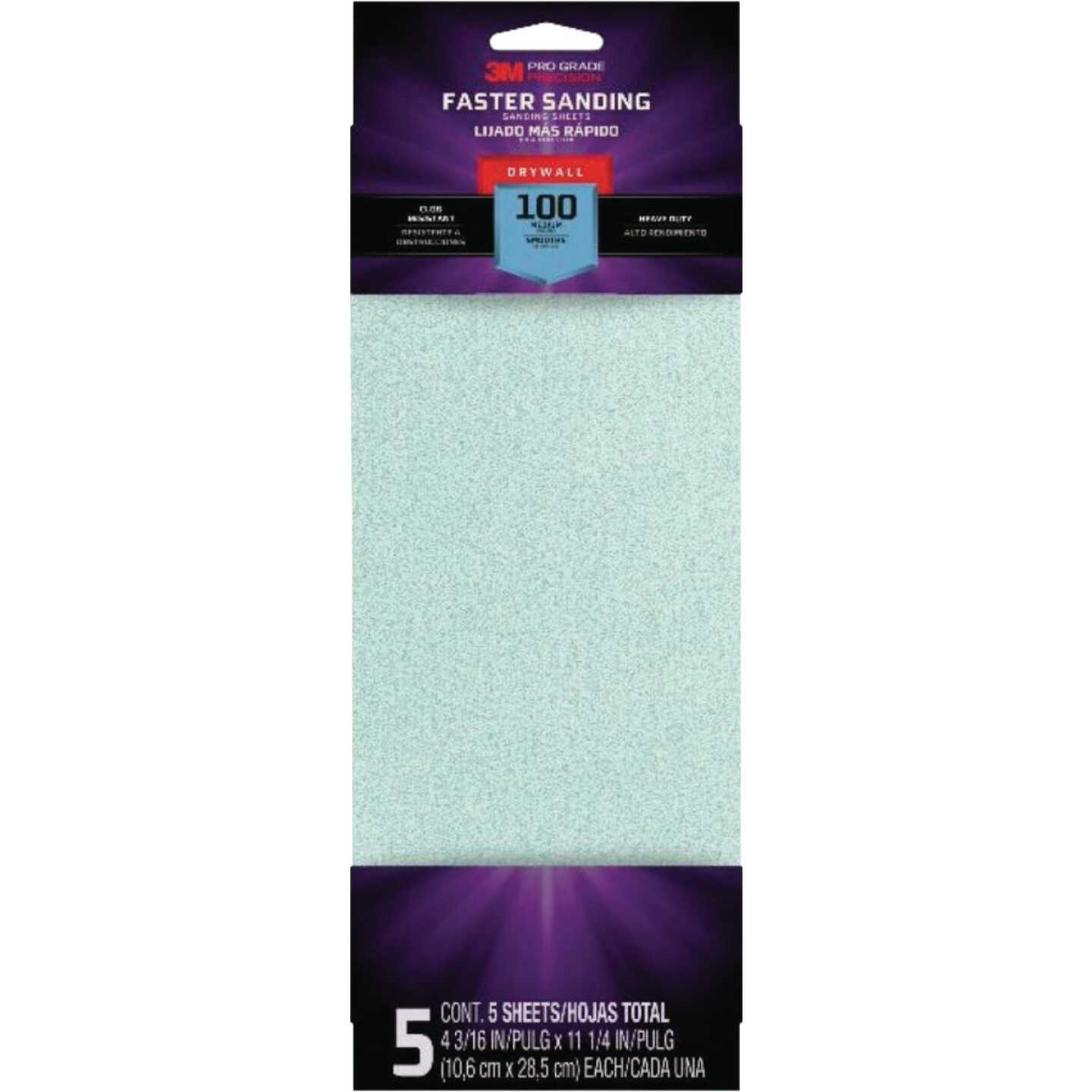 3M Pro Grade Precision Faster 4-3/16 In. x 11-1/4 In. 100 Grit Sanding Drywall Sanding Sheet (5-Pack) Image 1