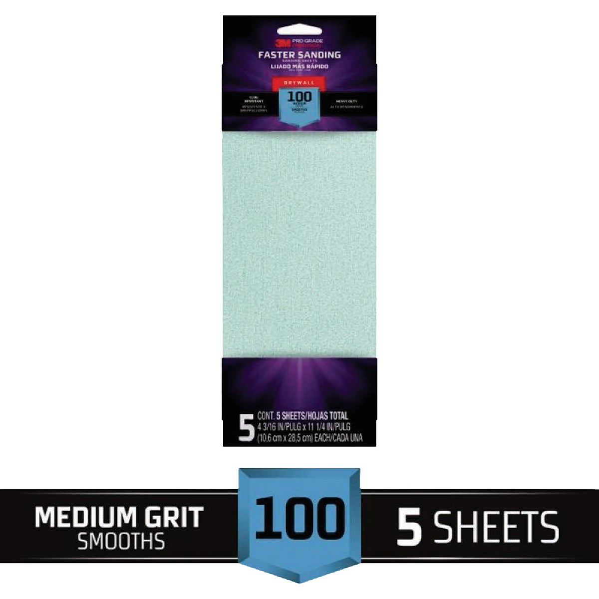 3M Pro Grade Precision Faster 4-3/16 In. x 11-1/4 In. 100 Grit Sanding Drywall Sanding Sheet (5-Pack) Image 2