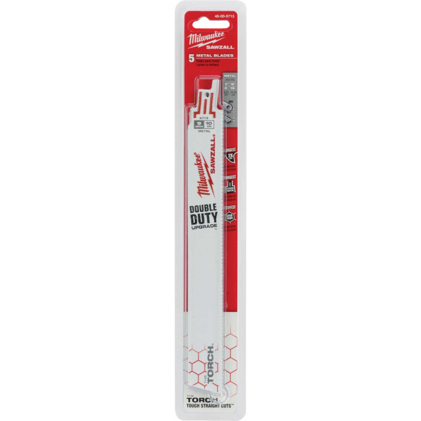 Milwaukee SAWZALL The TORCH 9 In. 10 TPI Metal Demolition Reciprocating Saw Blade (5-Pack) Image 2