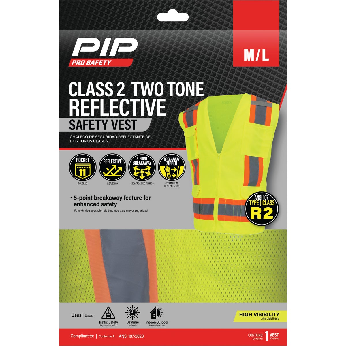 PIP Pro Safety Hi Visibility 5-Point Breakaway Surveyors Vest, XL/2XL Image 2