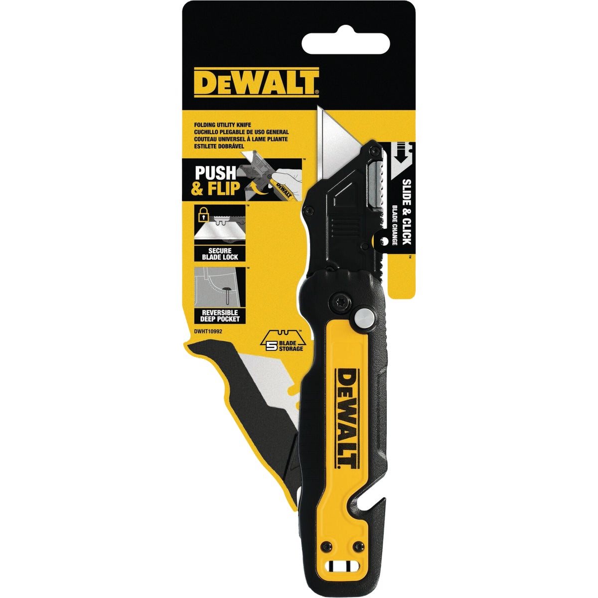 DEWALT Push & Flip Folding Utility Knife with Blade Storage Image 3