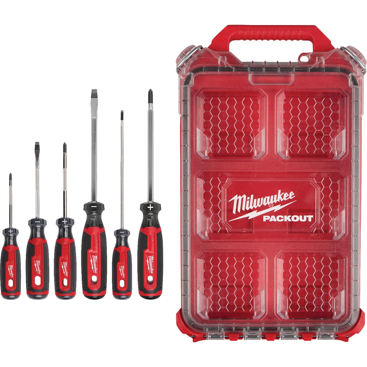 Milwaukee Cushion Grip Screwdriver Set (6-Piece) with PACKOUT Low-Profile Compact Organizer