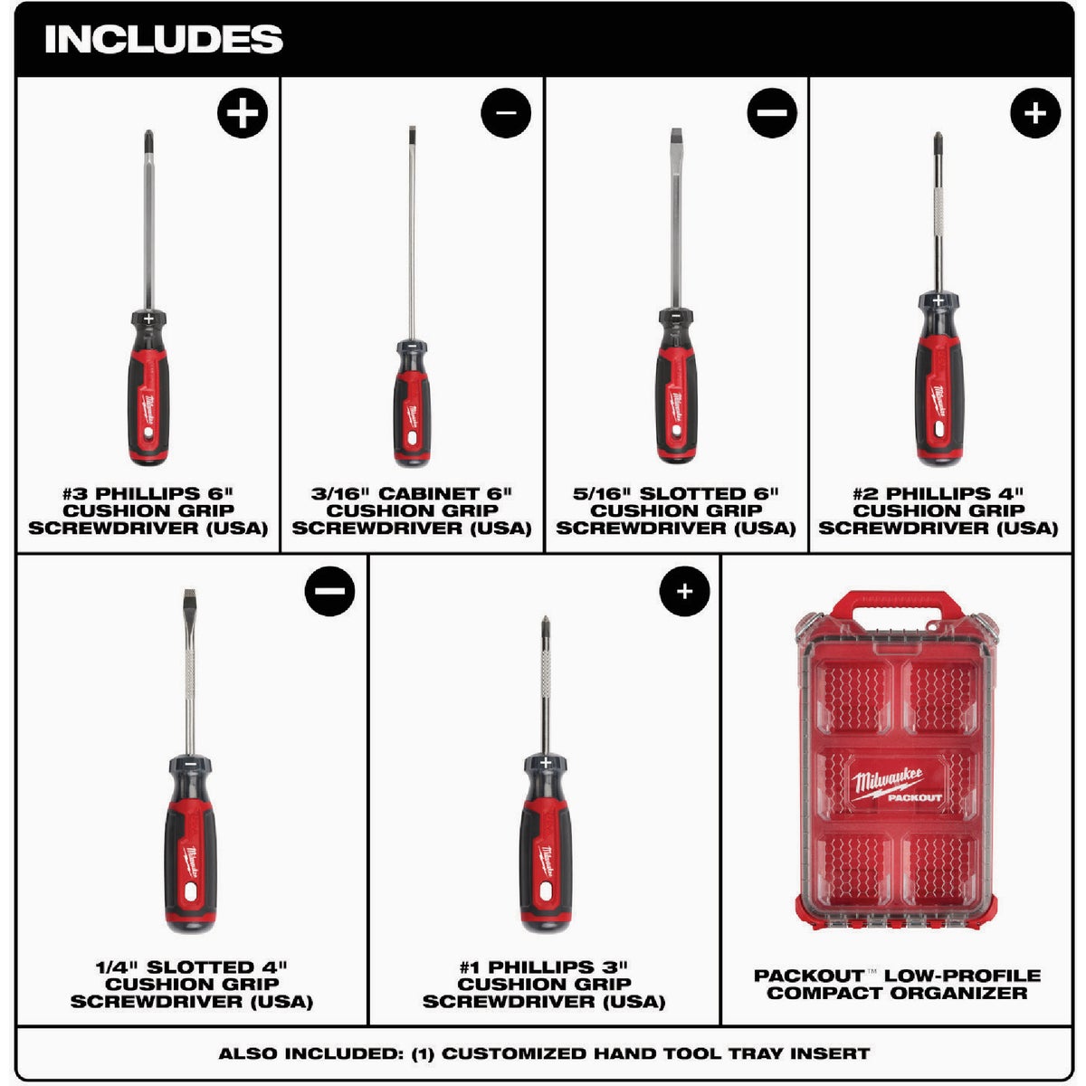 Milwaukee Cushion Grip Screwdriver Set (6-Piece) with PACKOUT Low-Profile Compact Organizer Image 2