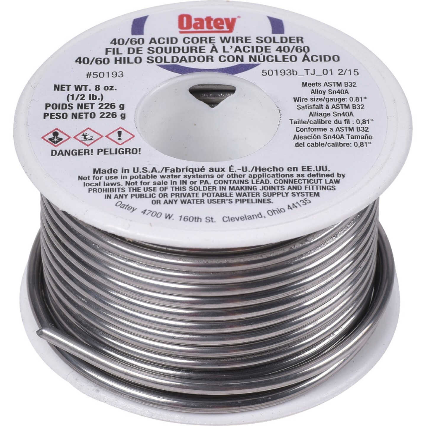Oatey 1/2 Lb. 40/60 Acid Core Wire Solder Image 1