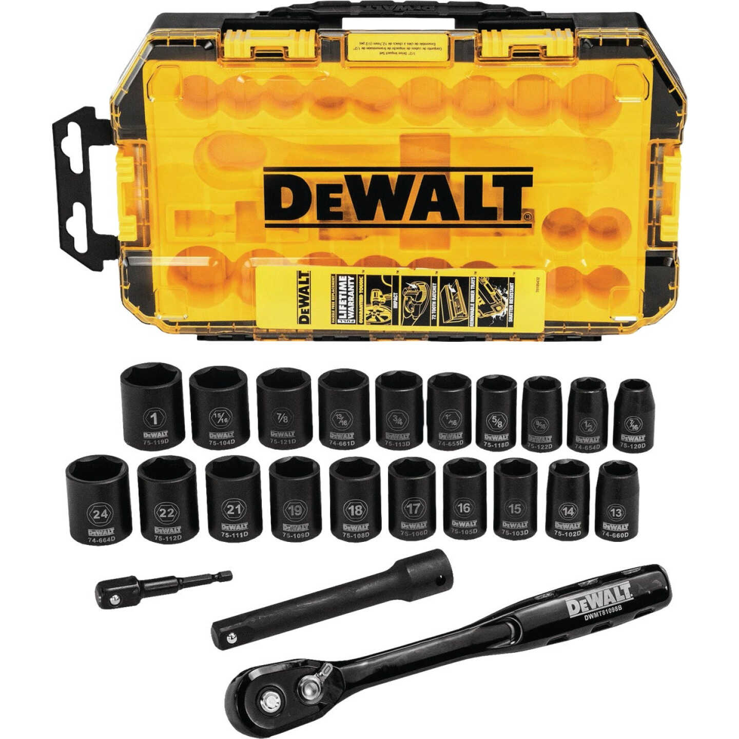 DEWALT 1/2 In. Drive SAE & Metric Impact Socket Set (23-Piece) Image 1