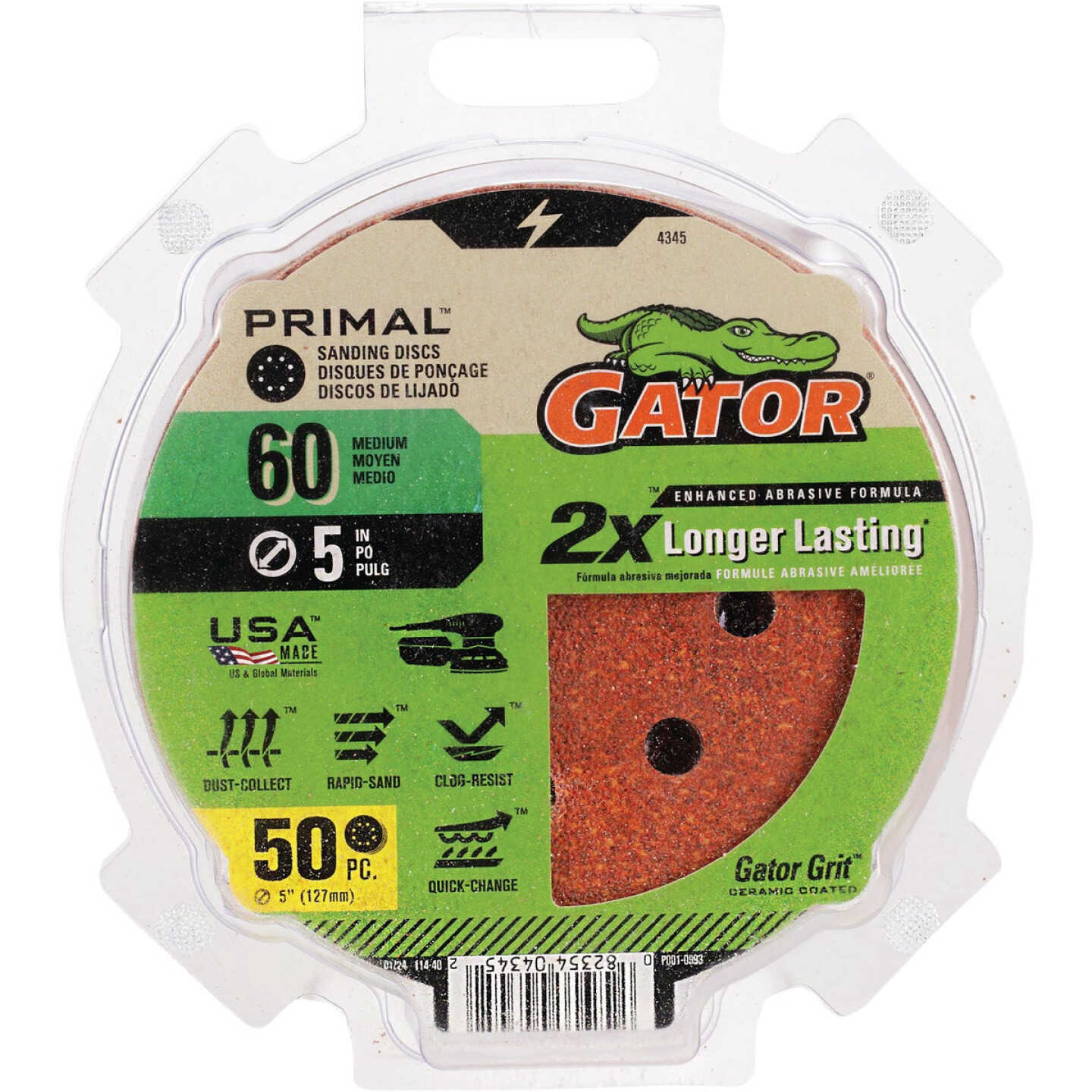 Gator 5 In. 8-Hole 60-Grit Hook & Loop Sanding Disc (50-Pack) Image 1