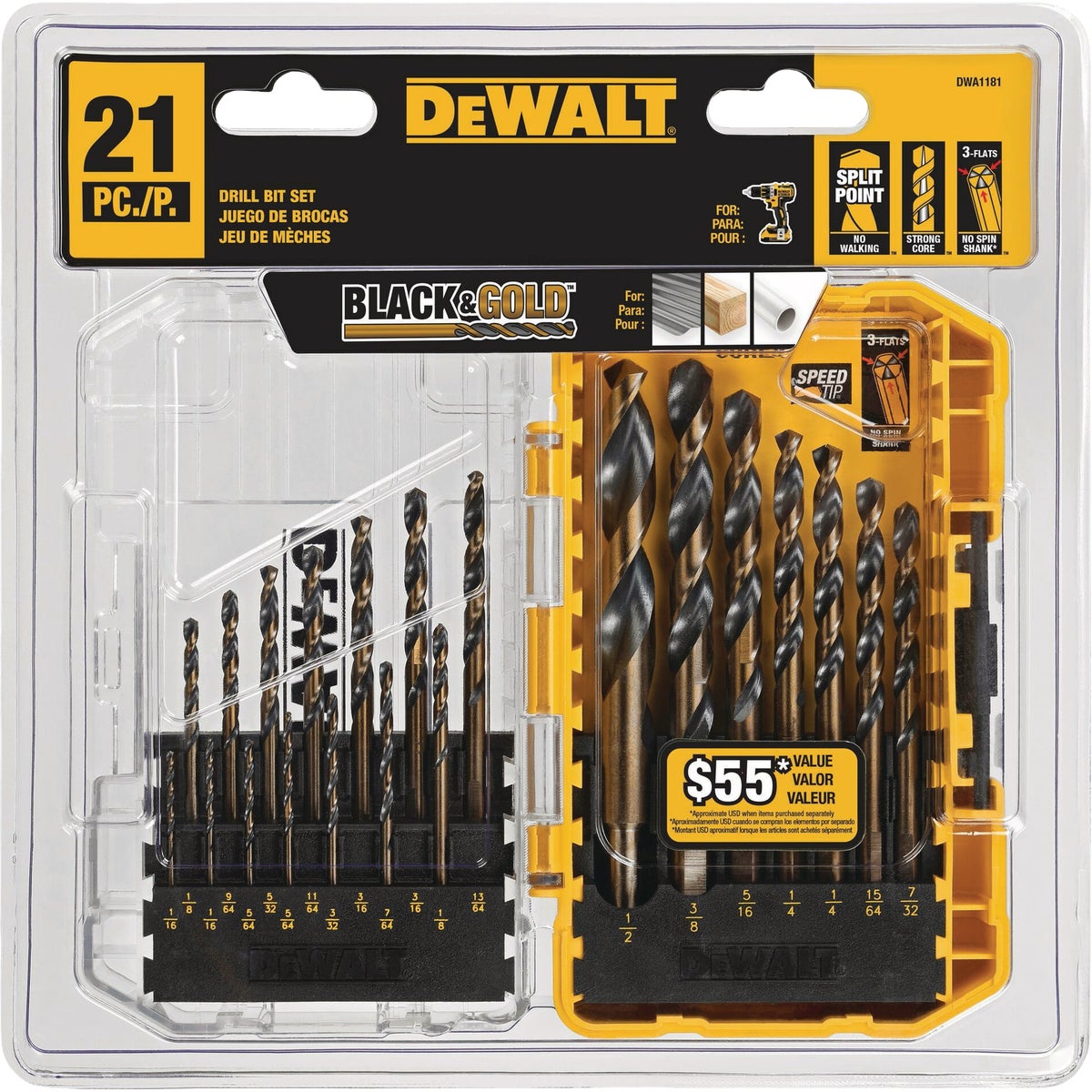 DEWALT Black Oxide Coated HSS Jobber Length Twist Drill Bit Set (21-Piece) Image 2