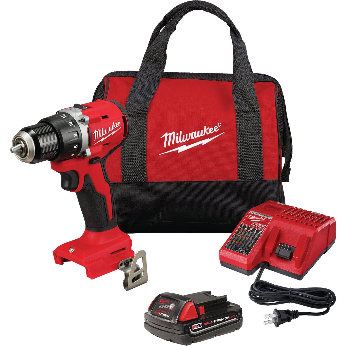 Milwaukee M18 1/2 In. Brushless Cordless Compact Drill/Driver Kit with CP2.0 Battery & Charger