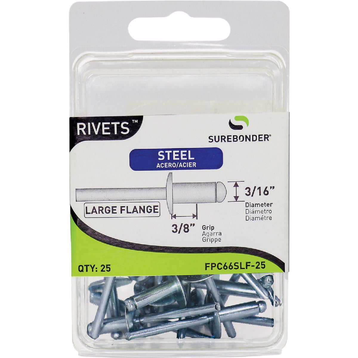 Surebonder 3/16 In. x 3/8 In. Large Flange Steel Rivet (25-Pack)