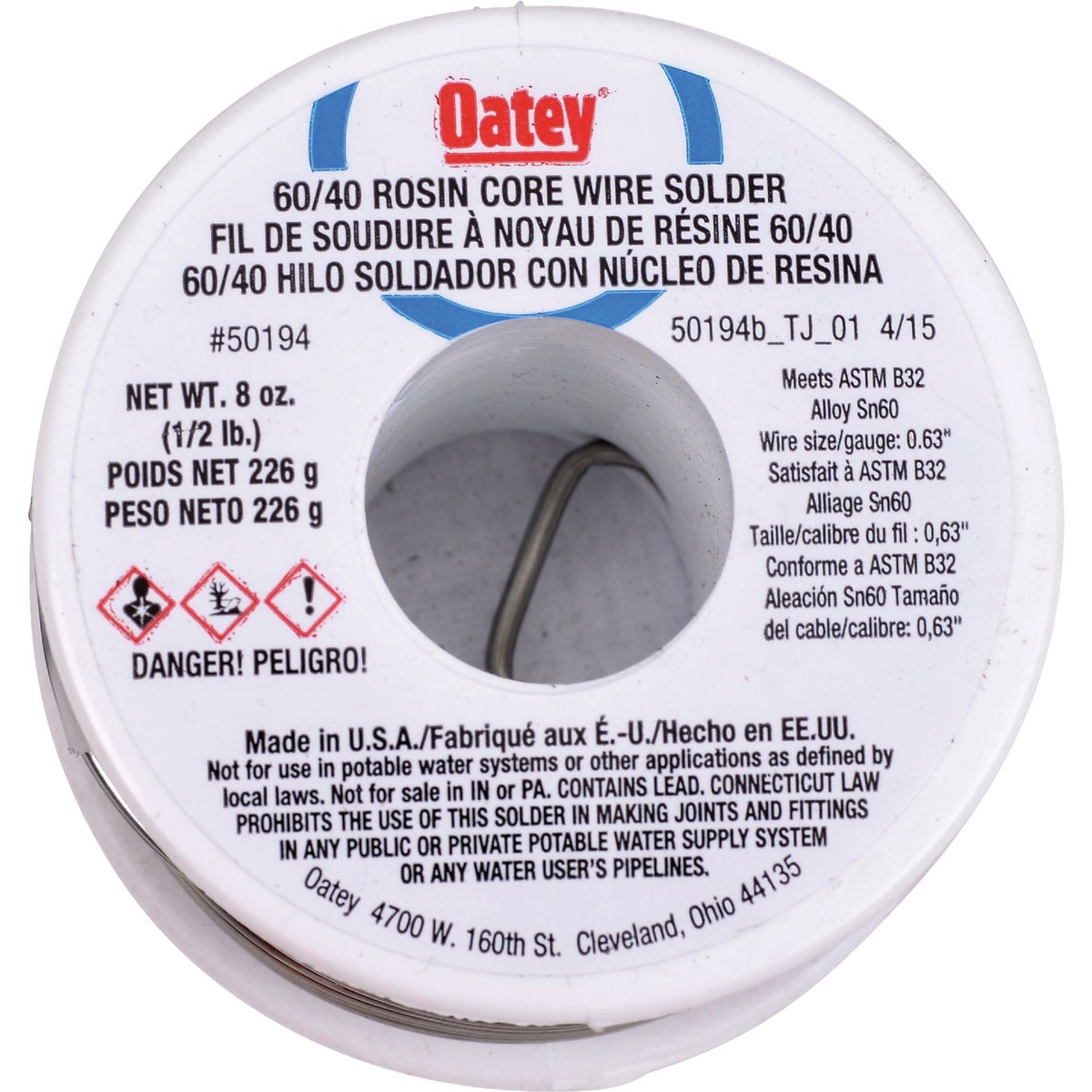 Oatey 1/2 Lb. 60/40 Rosin Core Solder