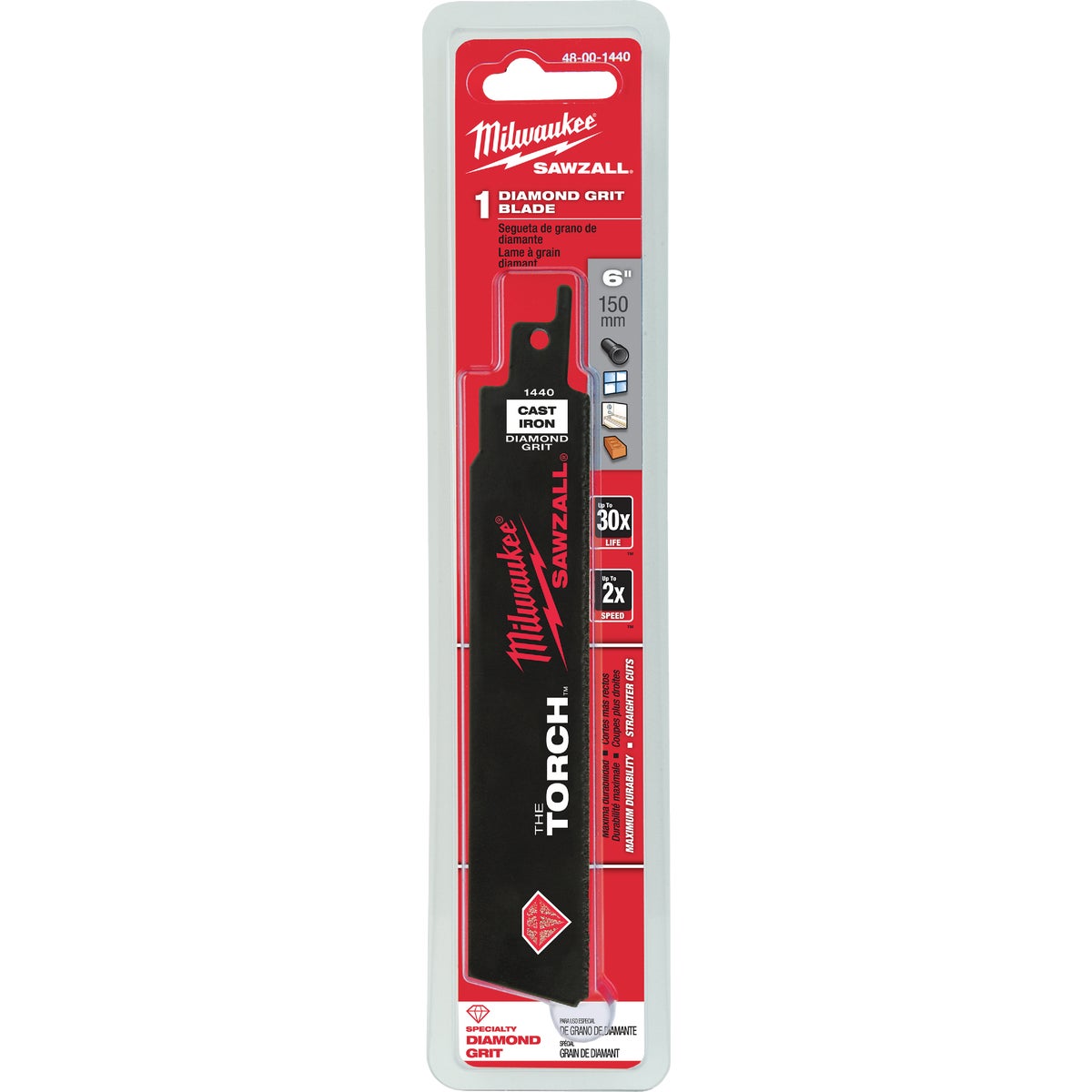 Milwaukee SAWZALL The TORCH 6 In. Diamond Grit Reciprocating Saw Blade Image 2