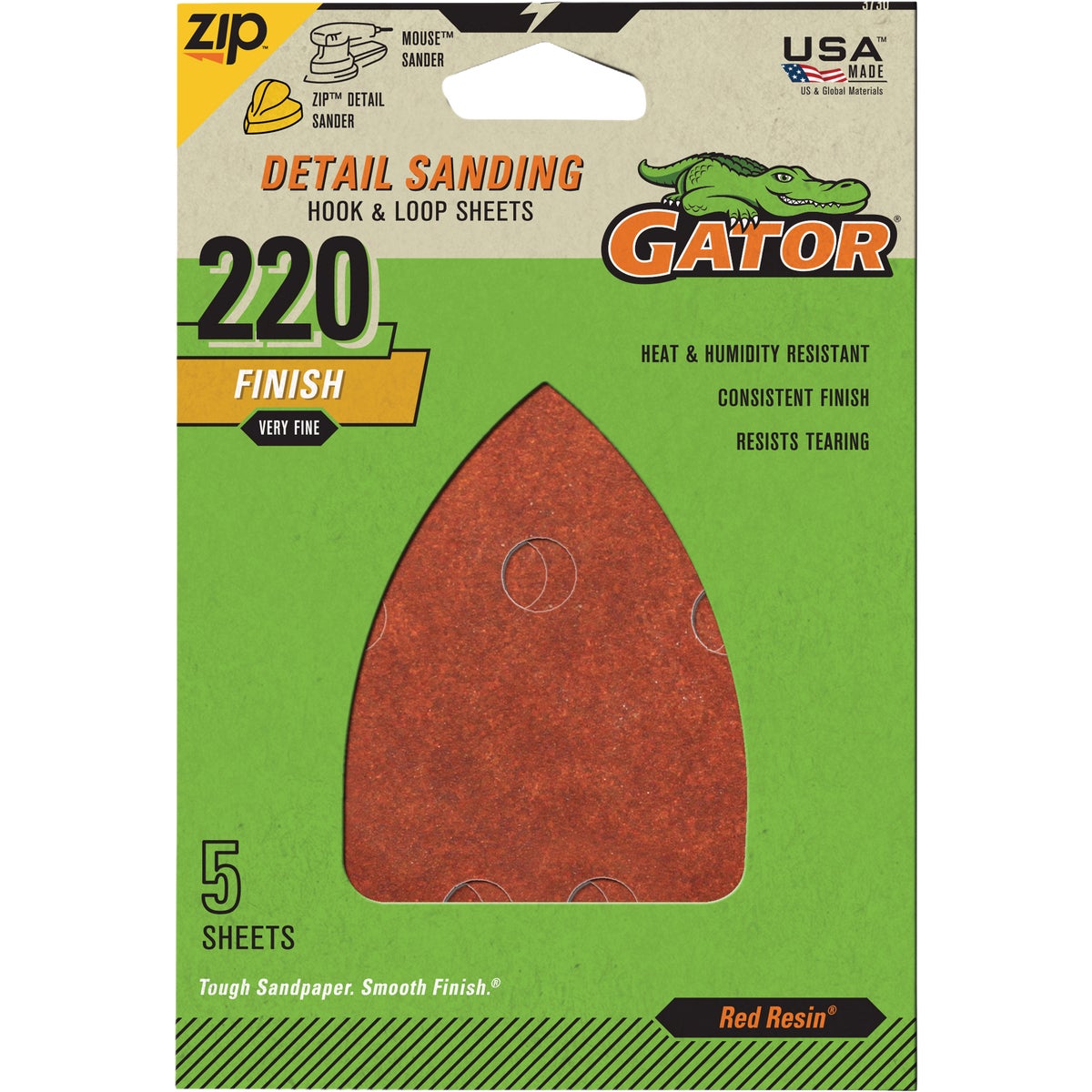 Gator 3.5 In. x 5 In. 220-Grit Mouse Sandpaper Sheet (5-Pack)