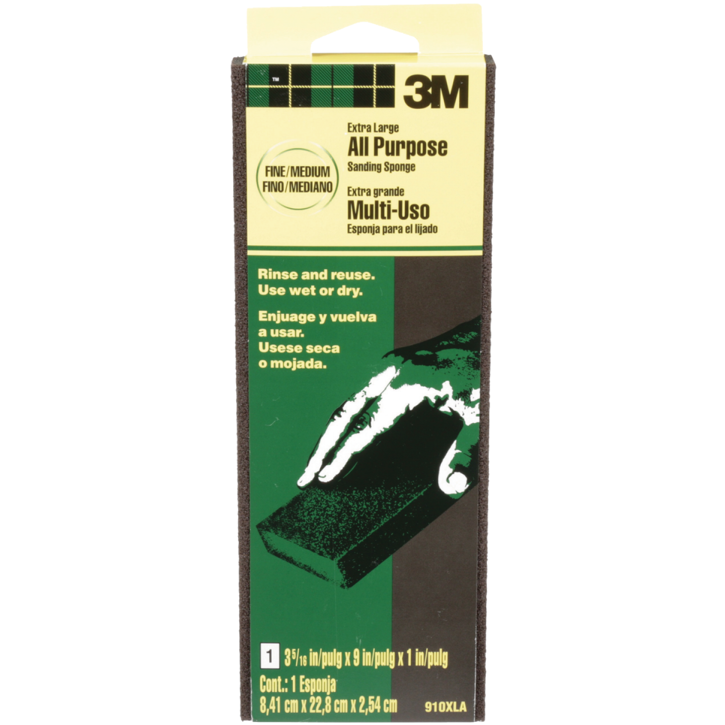 3M 3-5/16 In. x 9 In. x 1 In. Extra Large All Purpose Sanding Sponge, Fine/Medium Image 2
